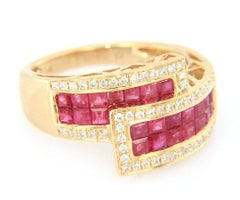New 1.68ctw Rubies and 0.26ctw Diamond Bypass Ring in 14K Yellow Gold