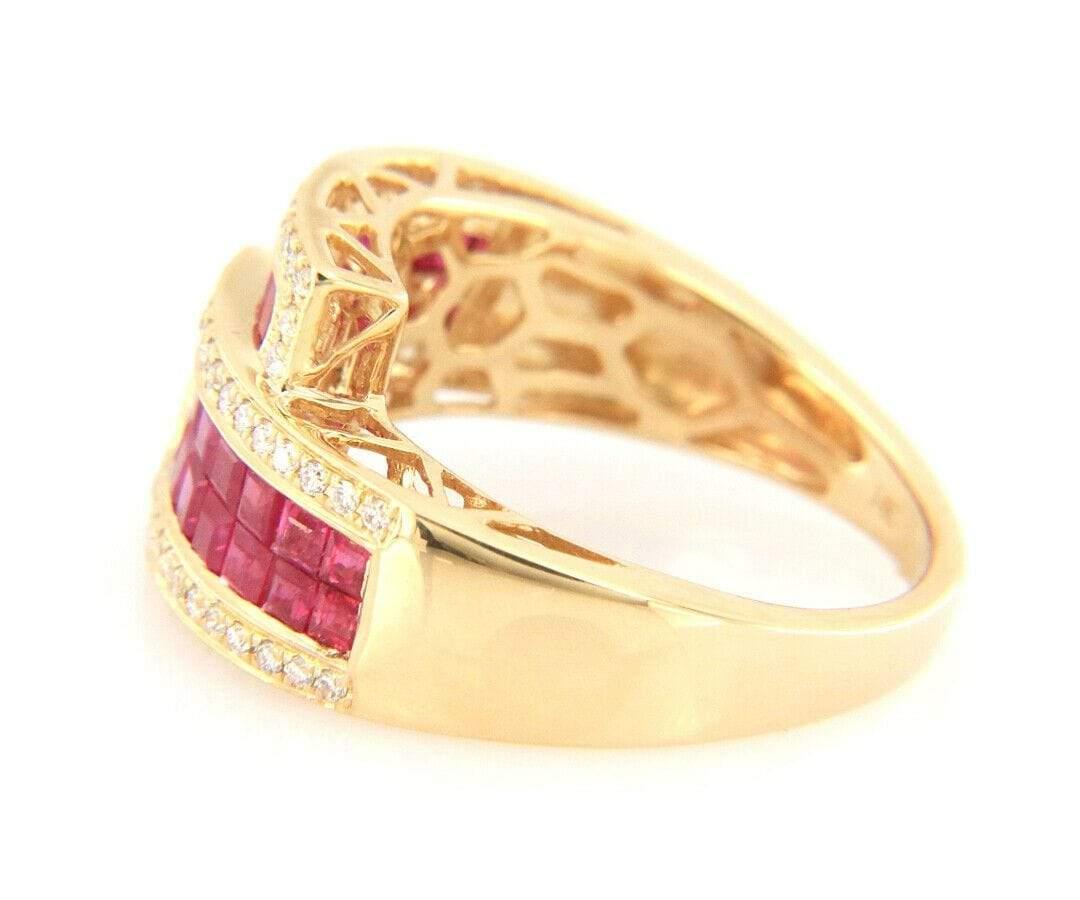 Women's New 1.68ctw Rubies and 0.26ctw Diamond Bypass Ring in 14K Yellow Gold For Sale