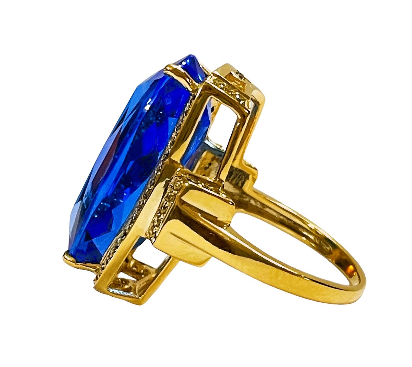 Art Deco New 16.90 Carat Royal Blue Spinel & White Sapphire YGold Plated Sterling Ring