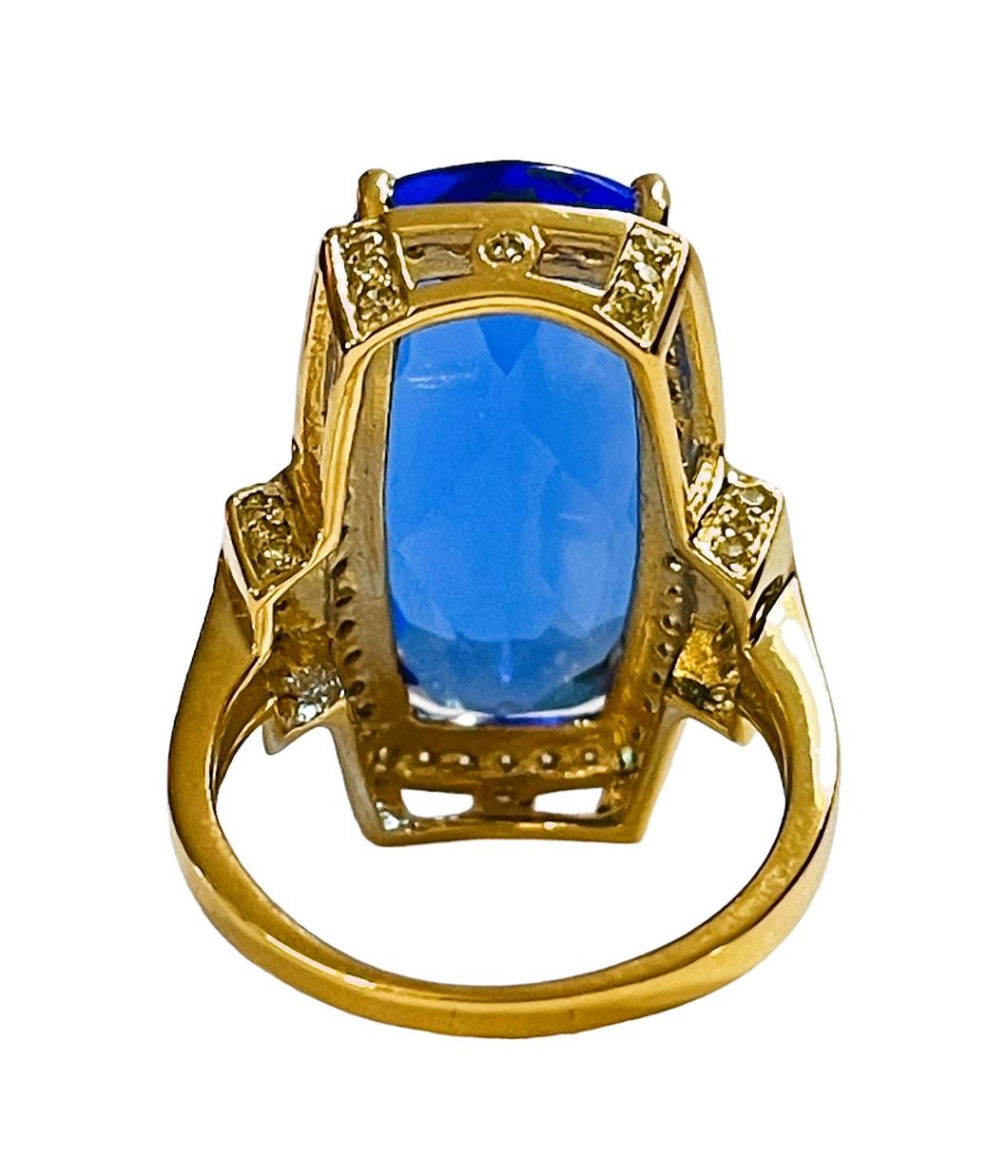 Oval Cut New 16.90 Carat Royal Blue Spinel & White Sapphire YGold Plated Sterling Ring