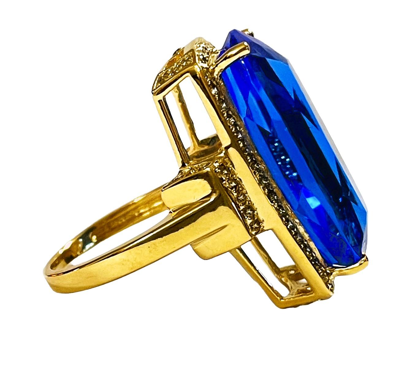 New 16.90 Carat Royal Blue Spinel & White Sapphire YGold Plated Sterling Ring In New Condition In Eagan, MN