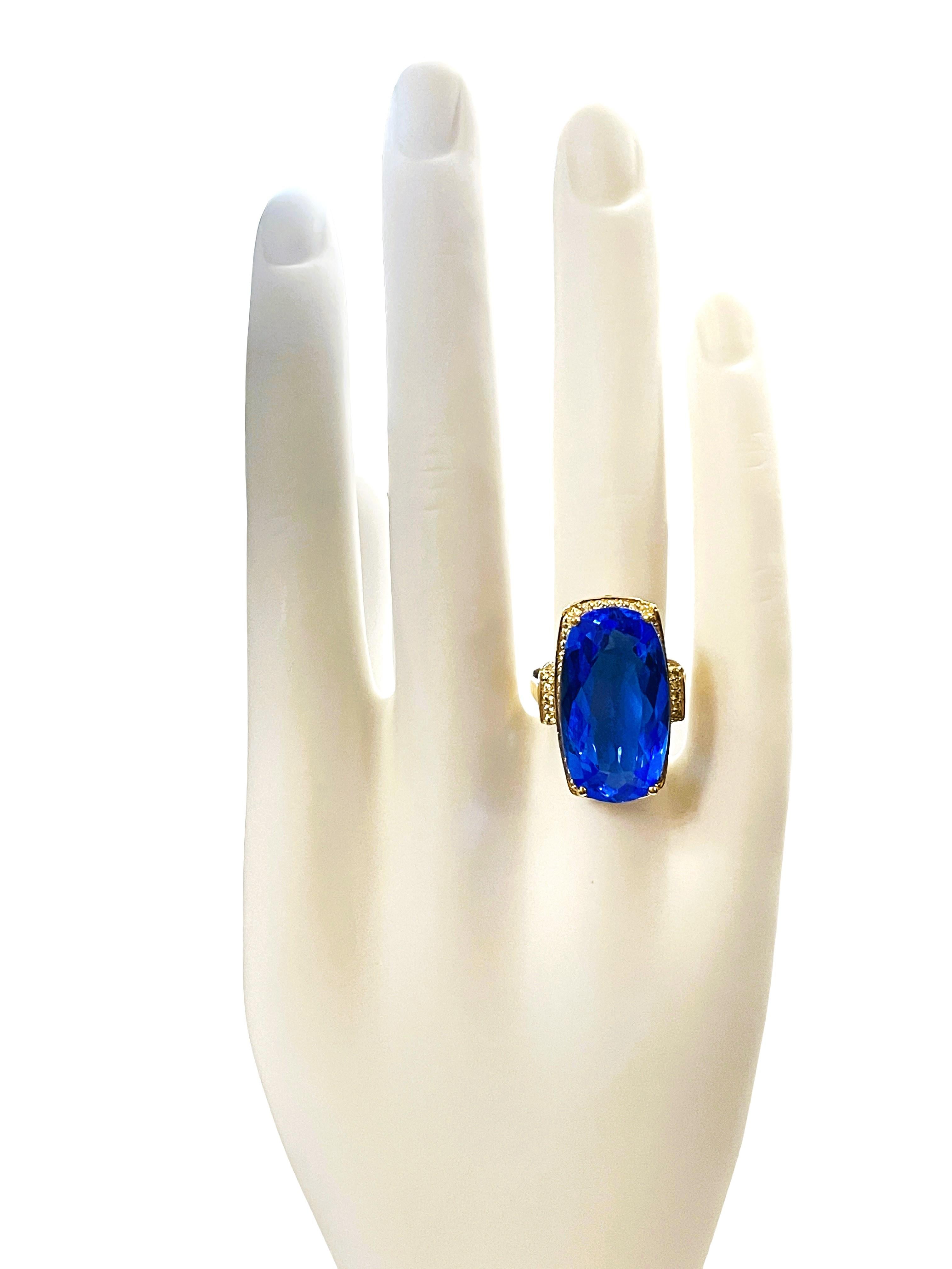 Women's New 16.90 Carat Royal Blue Spinel & White Sapphire YGold Plated Sterling Ring