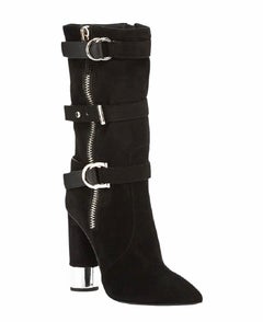 New $1695 Giuseppe Zanotti Black Suede Buckle Zipper Boots  Italian 37.5