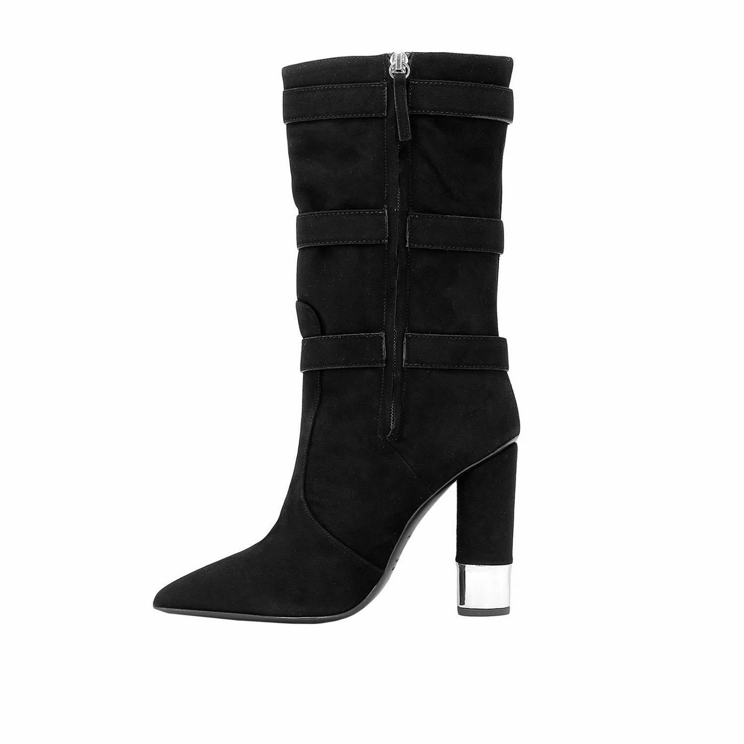 New 1695 Giuseppe Zanotti Black Suede Buckle Zipper Boots Italian 37.5 For Sale at 1stDibs