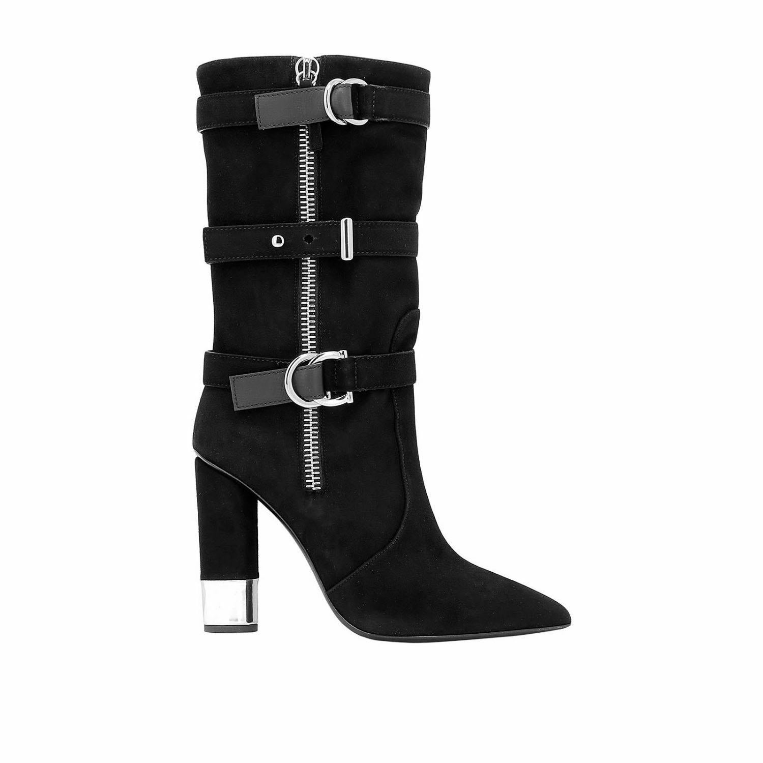 Donna Nuovo $1695 Giuseppe Zanotti Stivali con fibbia in pelle scamosciata nera  Italiano 37,5 in vendita