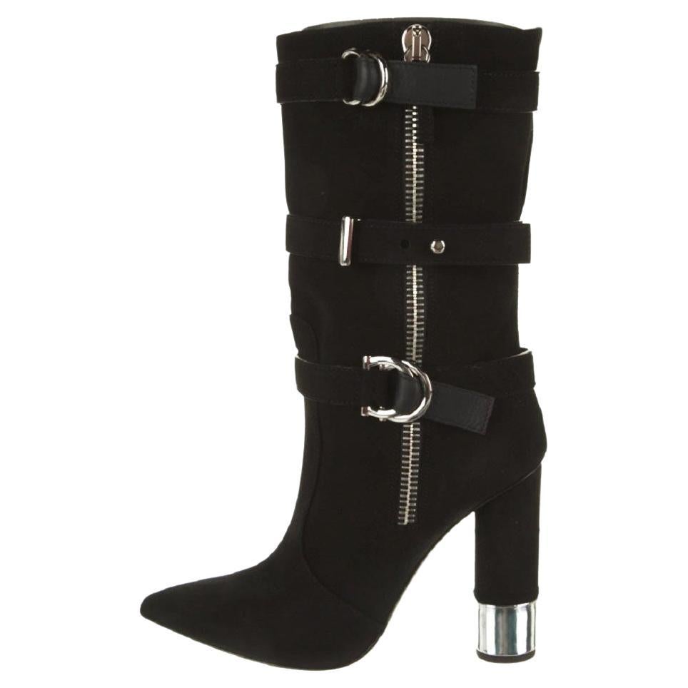 Nuovo $1695 Giuseppe Zanotti Stivali con fibbia in pelle scamosciata nera  Italiano 37,5 in vendita