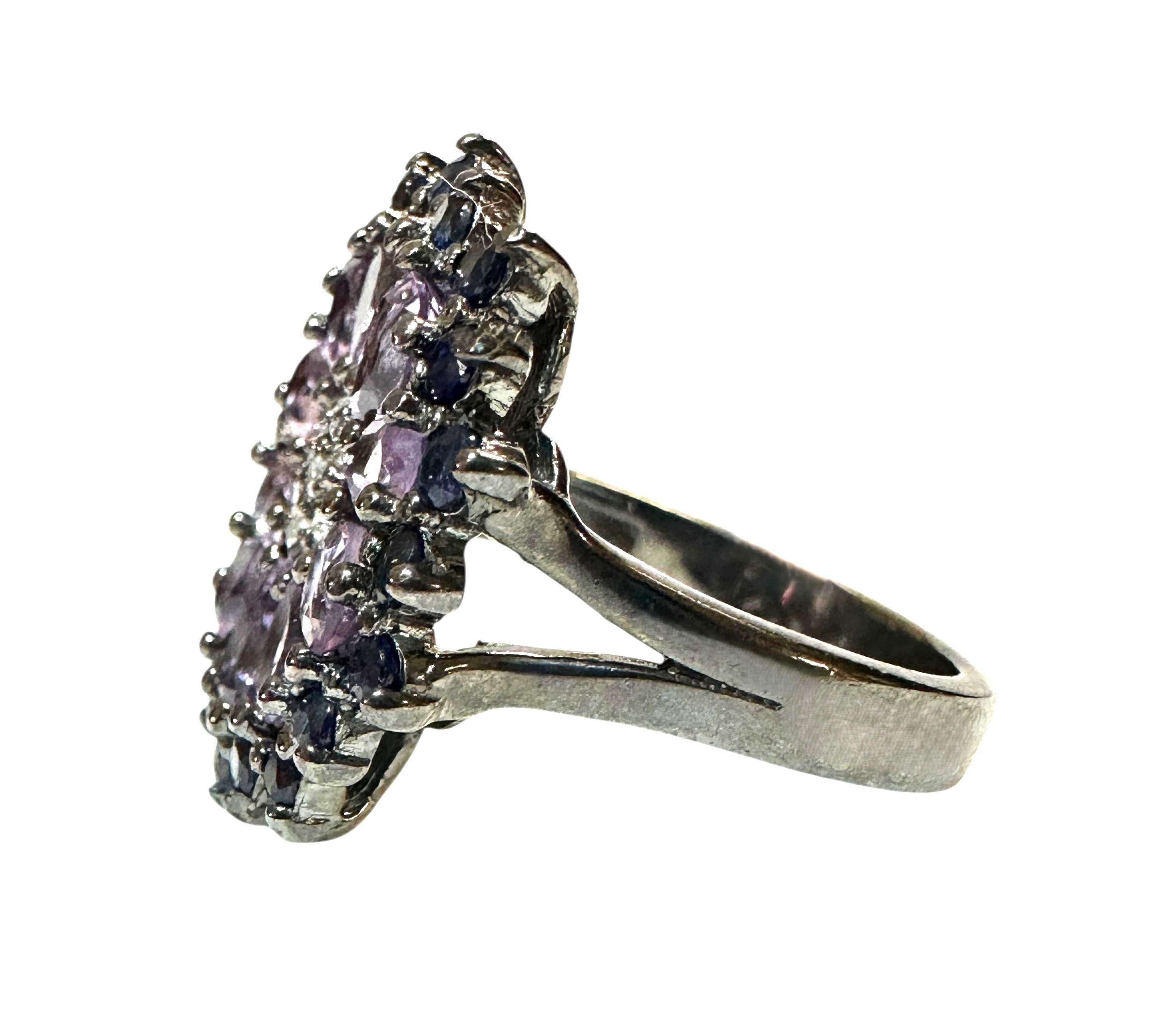 Art Deco New 1.7 Carat Amethyst & Diamond Cut Sapphire Oxy Black PL Sterling Ring