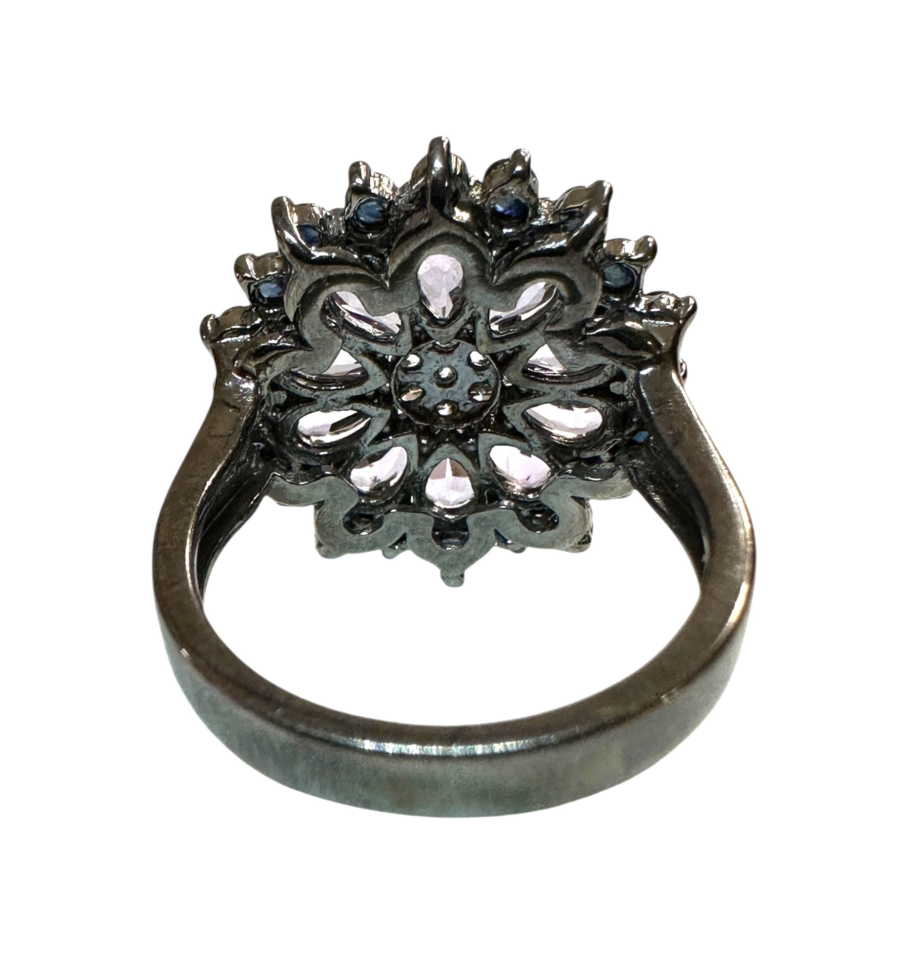 Pear Cut New 1.7 Carat Amethyst & Diamond Cut Sapphire Oxy Black PL Sterling Ring