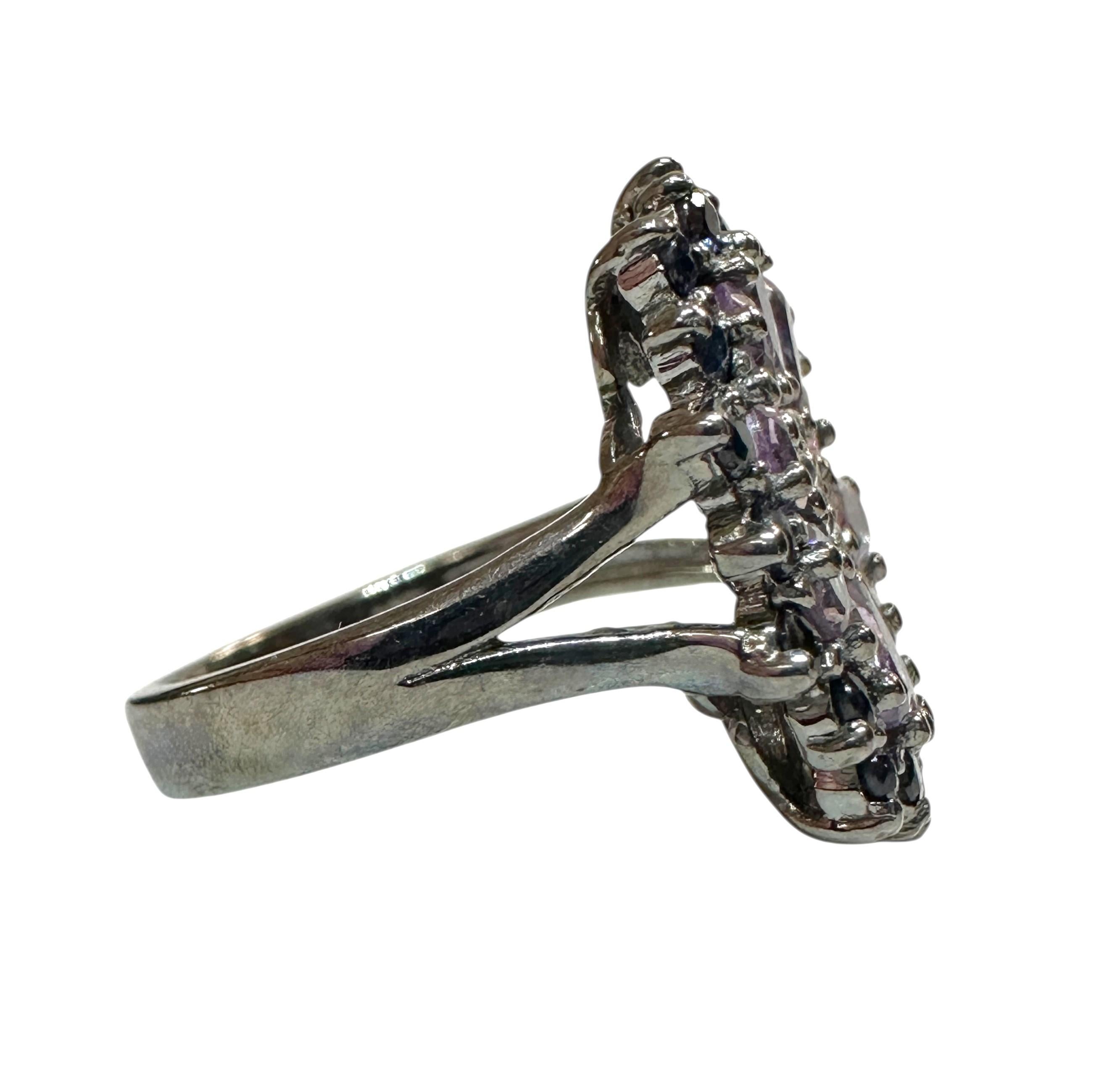 New 1.7 Carat Amethyst & Diamond Cut Sapphire Oxy Black PL Sterling Ring In New Condition In Eagan, MN