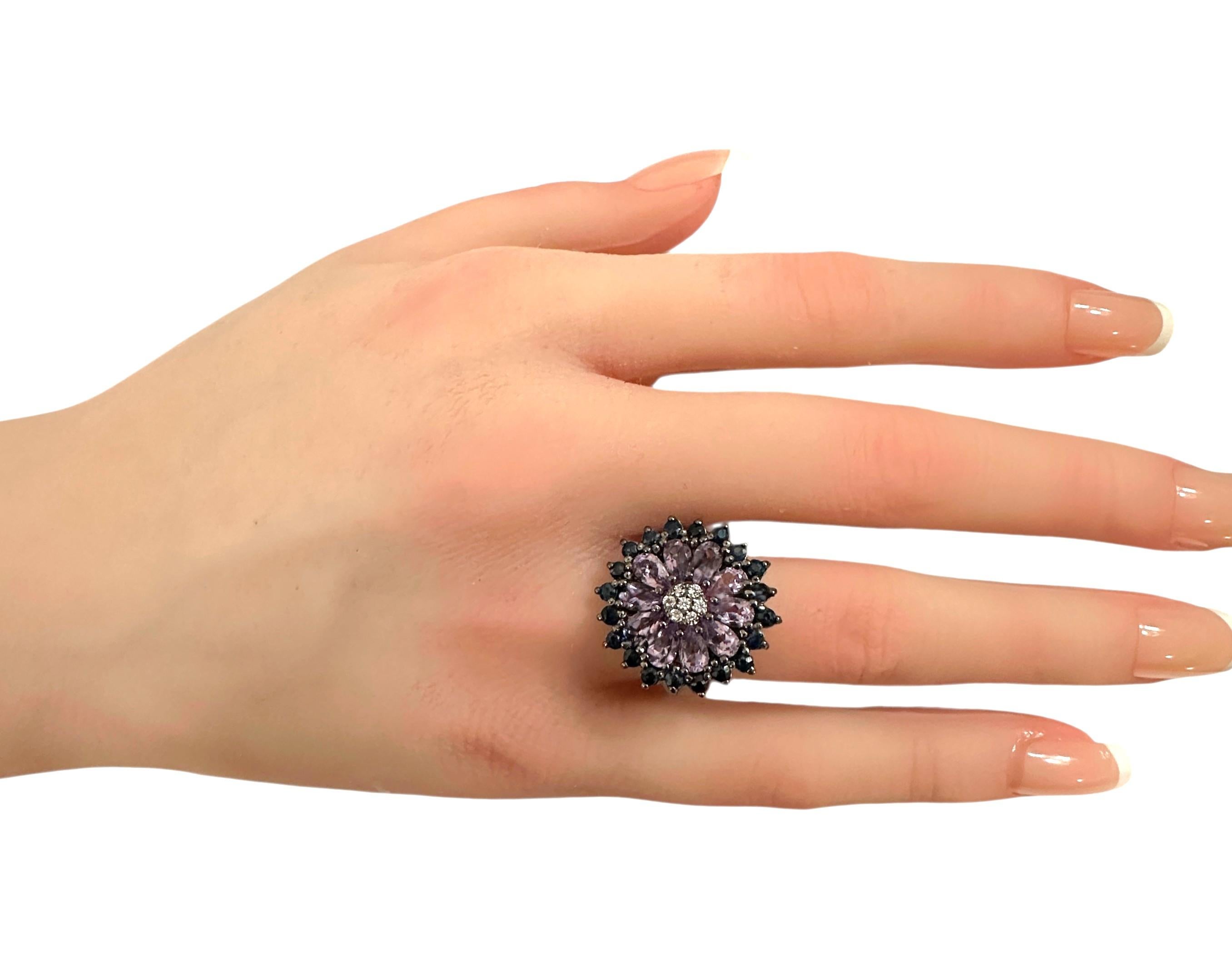 New 1.7 Carat Amethyst & Diamond Cut Sapphire Oxy Black PL Sterling Ring 2