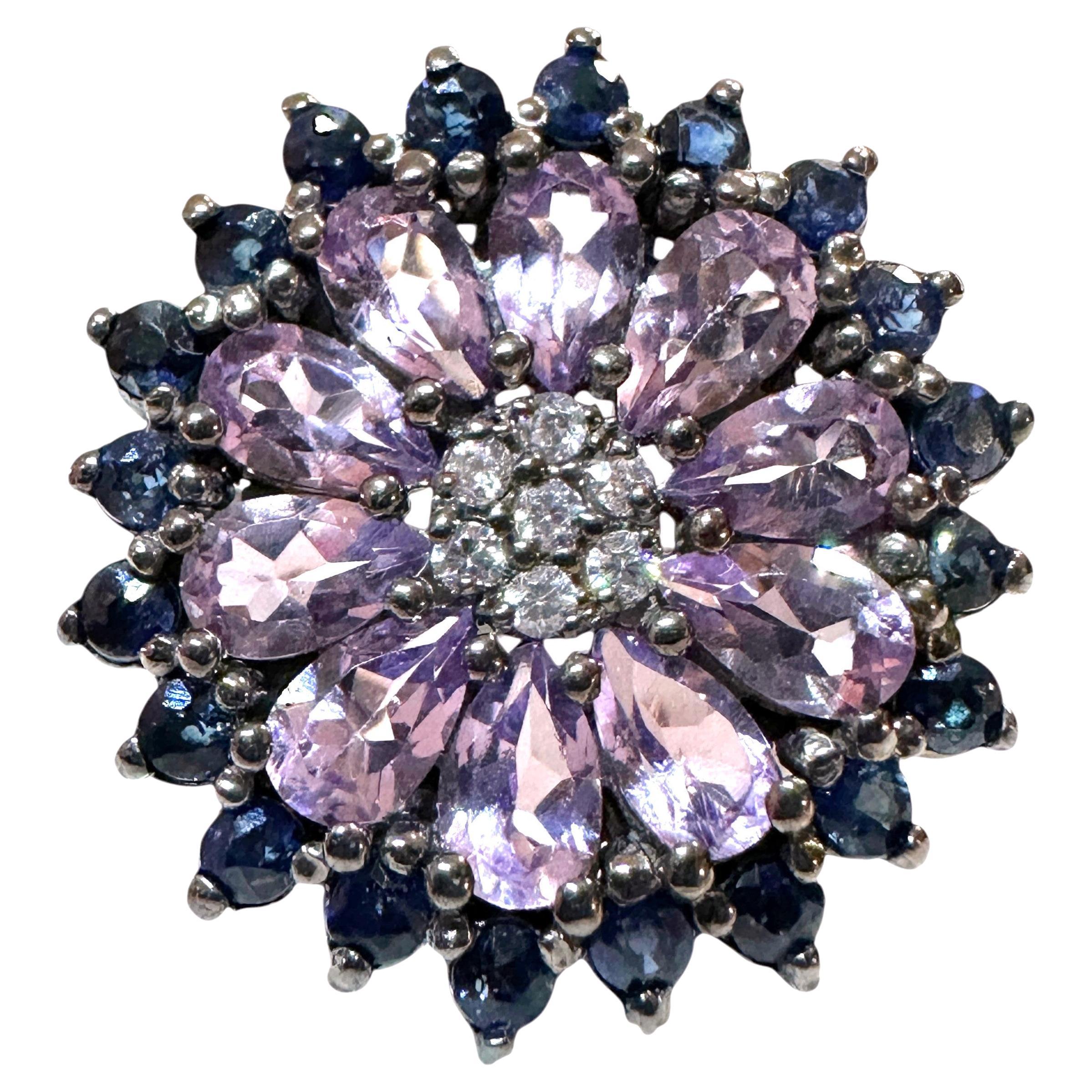 Nuevo Anillo de Plata de Ley de 1,7 Quilates de Amatista y Zafiro talla Diamante Oxy Negro PL