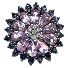 Nuevo Anillo de Plata de Ley de 1,7 Quilates de Amatista y Zafiro talla Diamante Oxy Negro PL