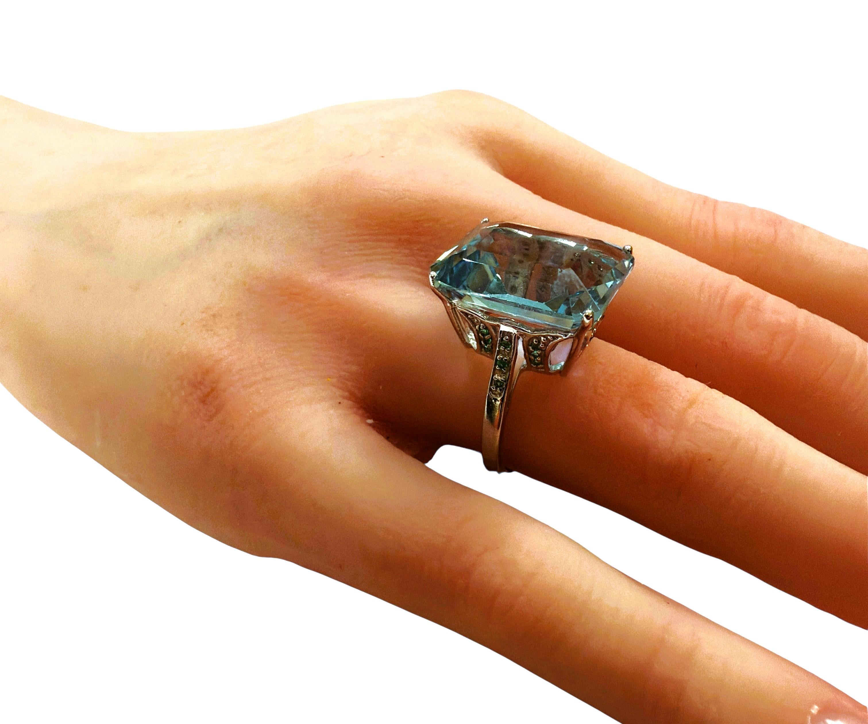 Nuevo Anillo de plata de ley con aguamarina de 17 quilates y zafiro talla diamante en Nuevo estado para la venta en Eagan, MN