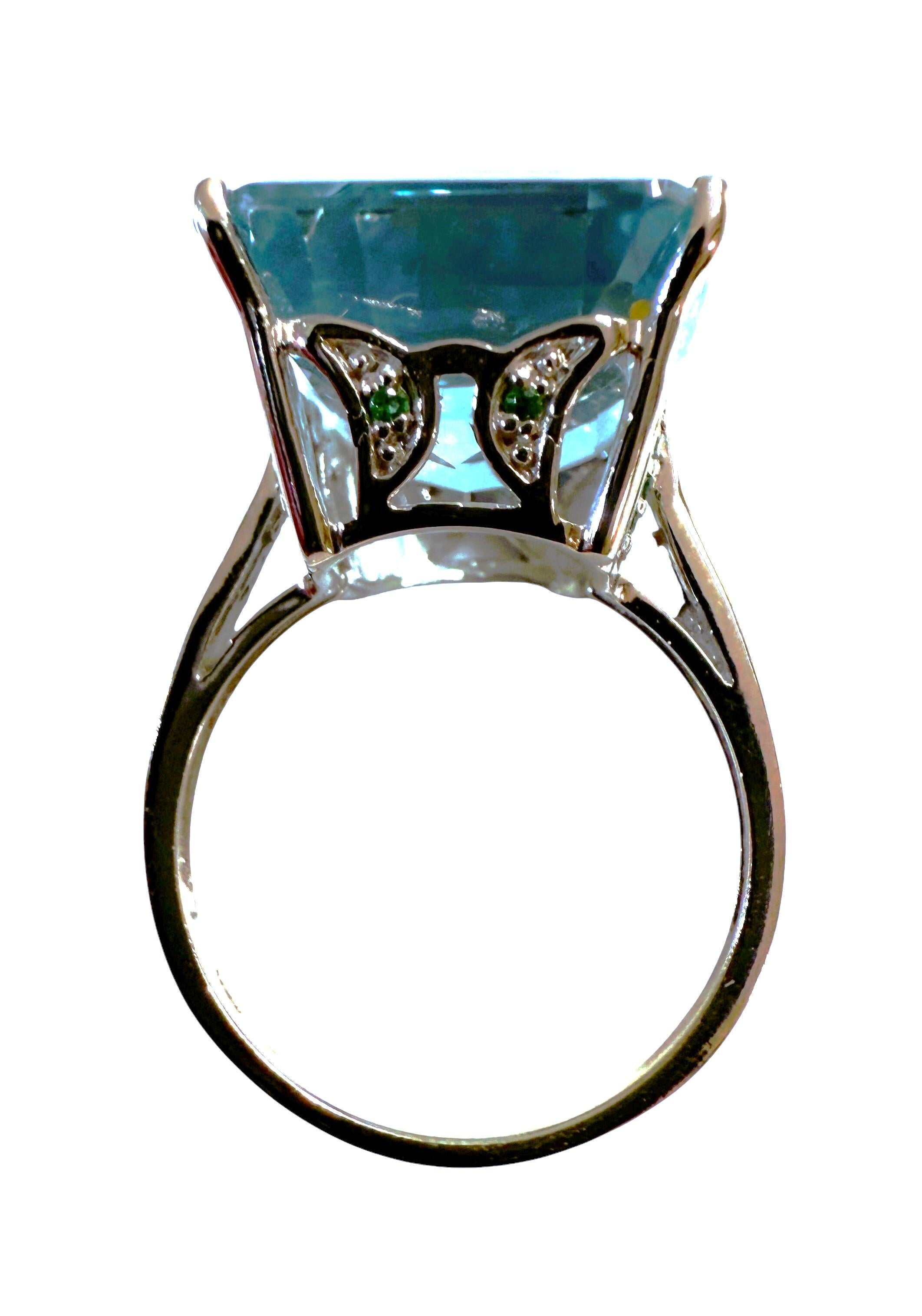 Nuevo Anillo de plata de ley con aguamarina de 17 quilates y zafiro talla diamante en venta 2