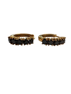 New 1.7 Carat Black Spinel 24k Yellow Gold PL Sterling Silver Hoop Earrings