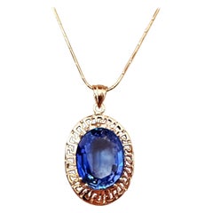 New 17 Carat Cornflower Blue Sapphire Rose Gold PL Sterling Pendant Necklace