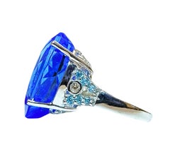 New 17 Carat Neon Blue Pear Cut Topaz & Diamond Cut Sapphire Sterling Ring