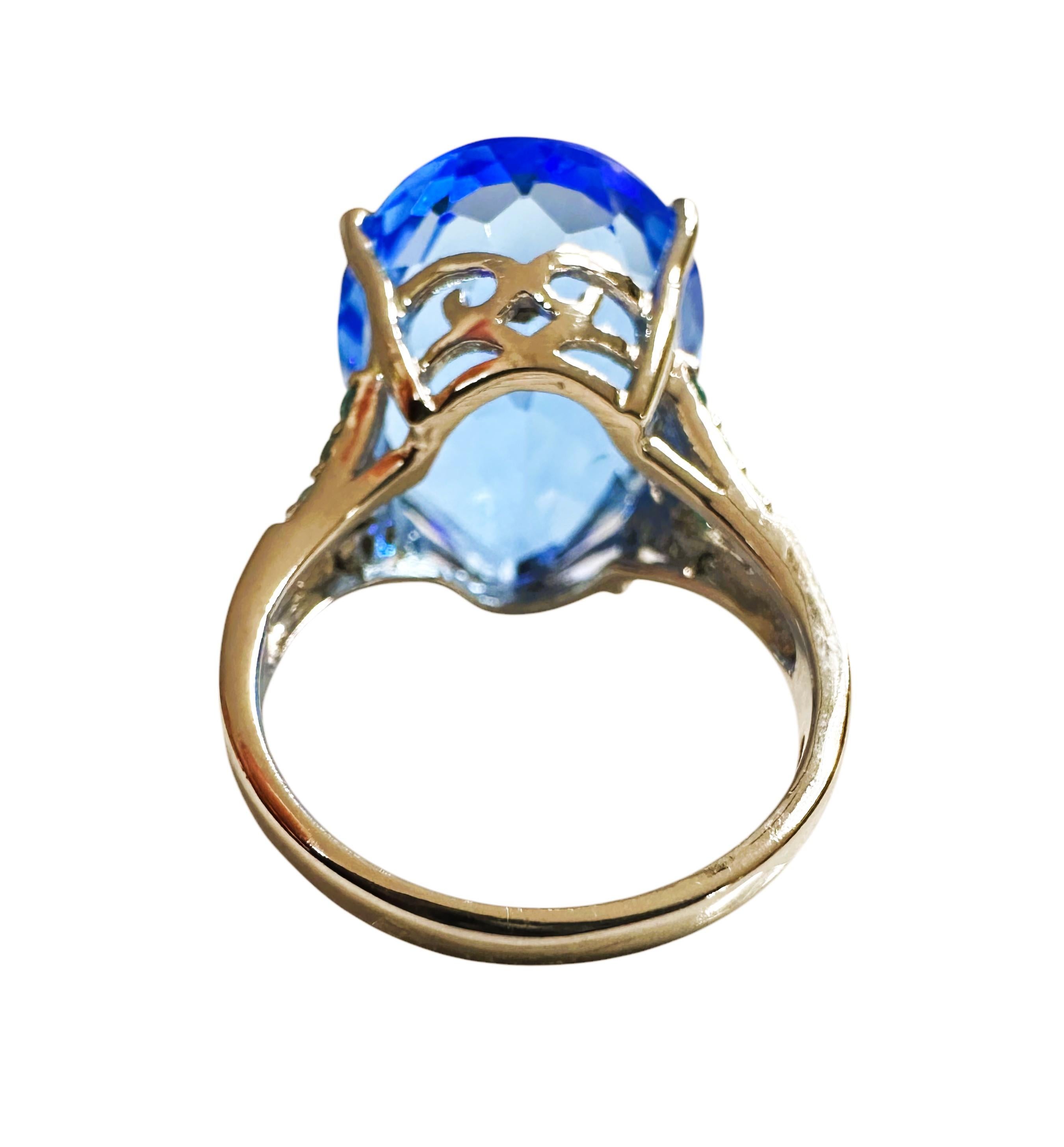 Art Deco New 17 Carat Neon Blue Pear Cut Topaz & Diamond Cut Sapphire Sterling Ring