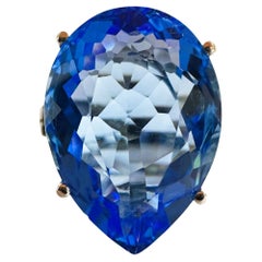 New 17 Carat Neon Blue Pear Cut Topaz & Diamond Cut Sapphire Sterling Ring