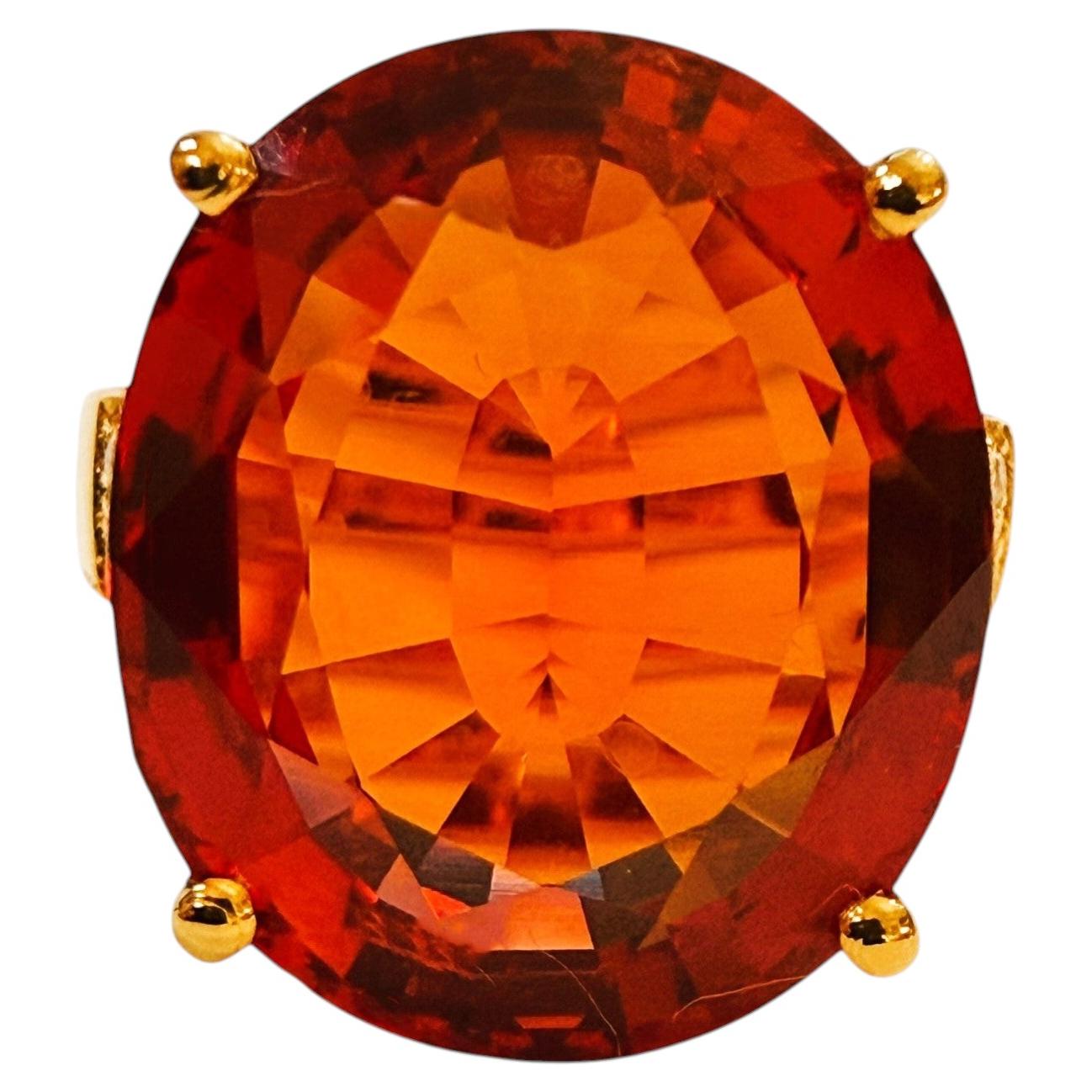 New 17 Carat Padparadscha Sapphire & White Sapphire 24k Y Gold PL Sterling Ring