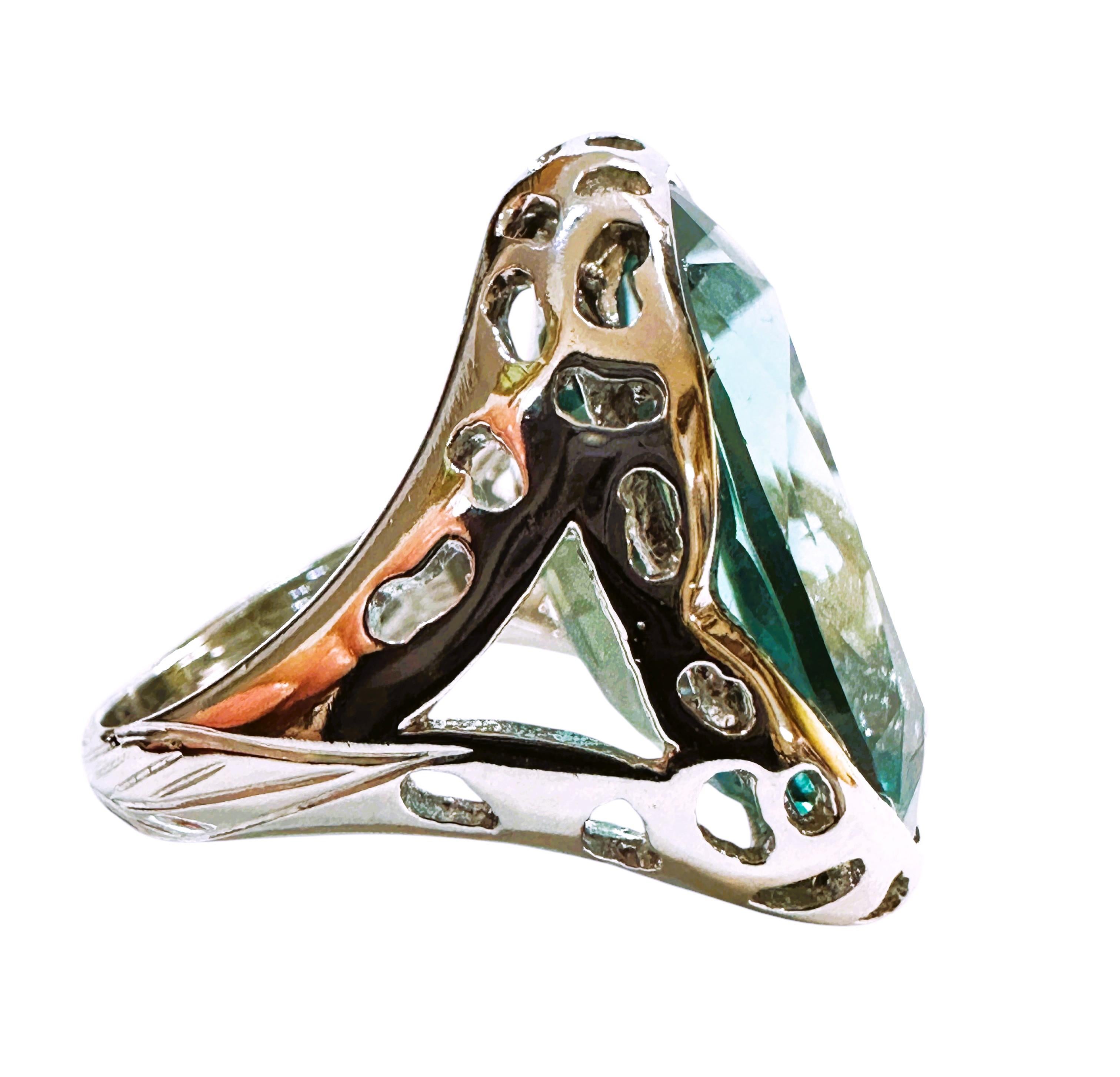New 17.02 Carat Elysian Ocean Blue Aquamarine Sterling Ring Size 5.75 In New Condition In Eagan, MN