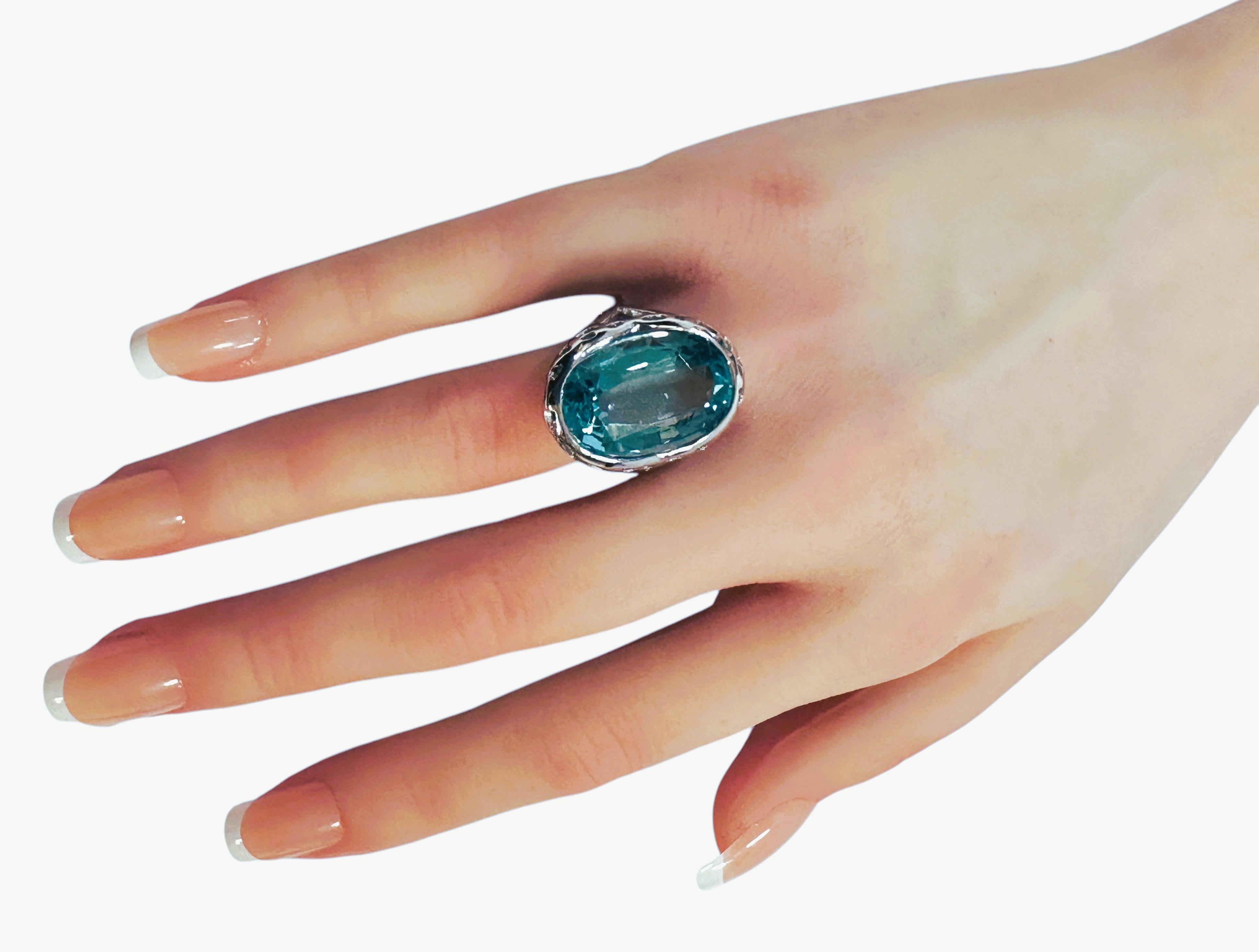 Women's New 17.02 Carat Elysian Ocean Blue Aquamarine Sterling Ring Size 5.75