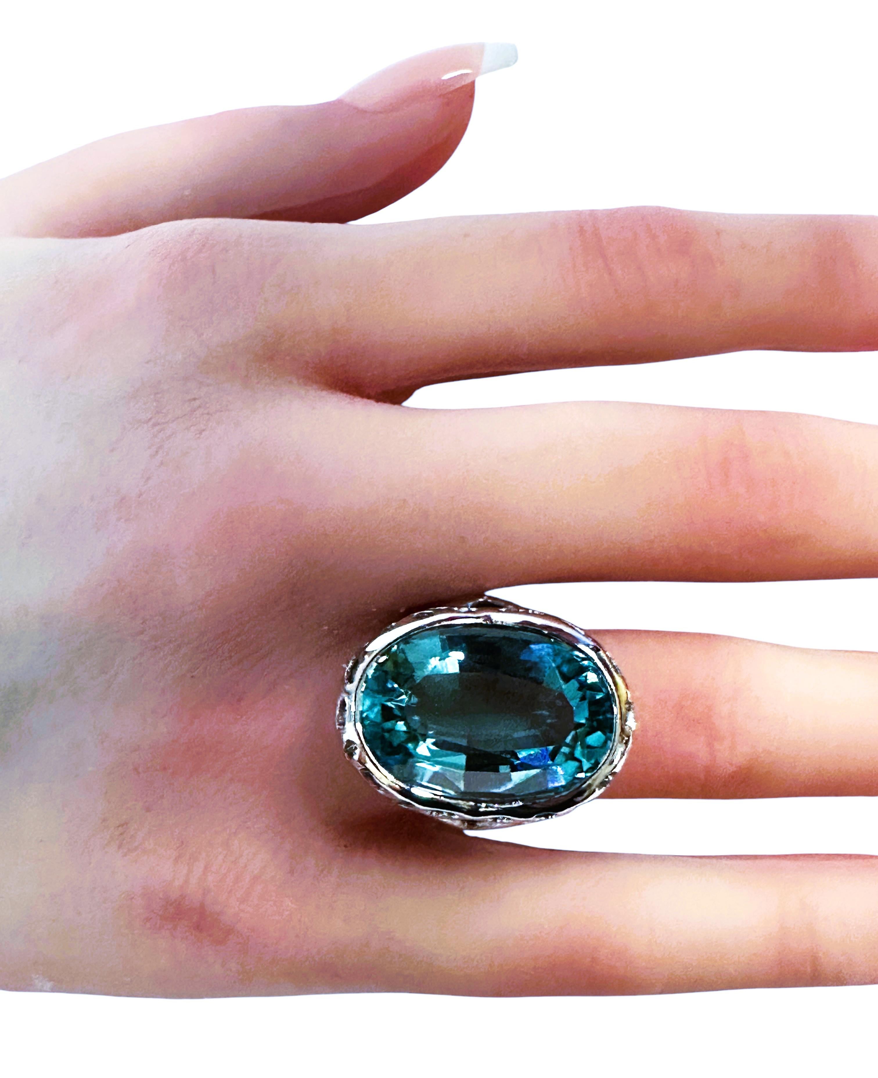 New 17.02 Carat Elysian Ocean Blue Aquamarine Sterling Ring Size 5.75 2