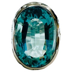 New 17.02 Carat Elysian Ocean Blue Aquamarine Sterling Ring Size 5.75