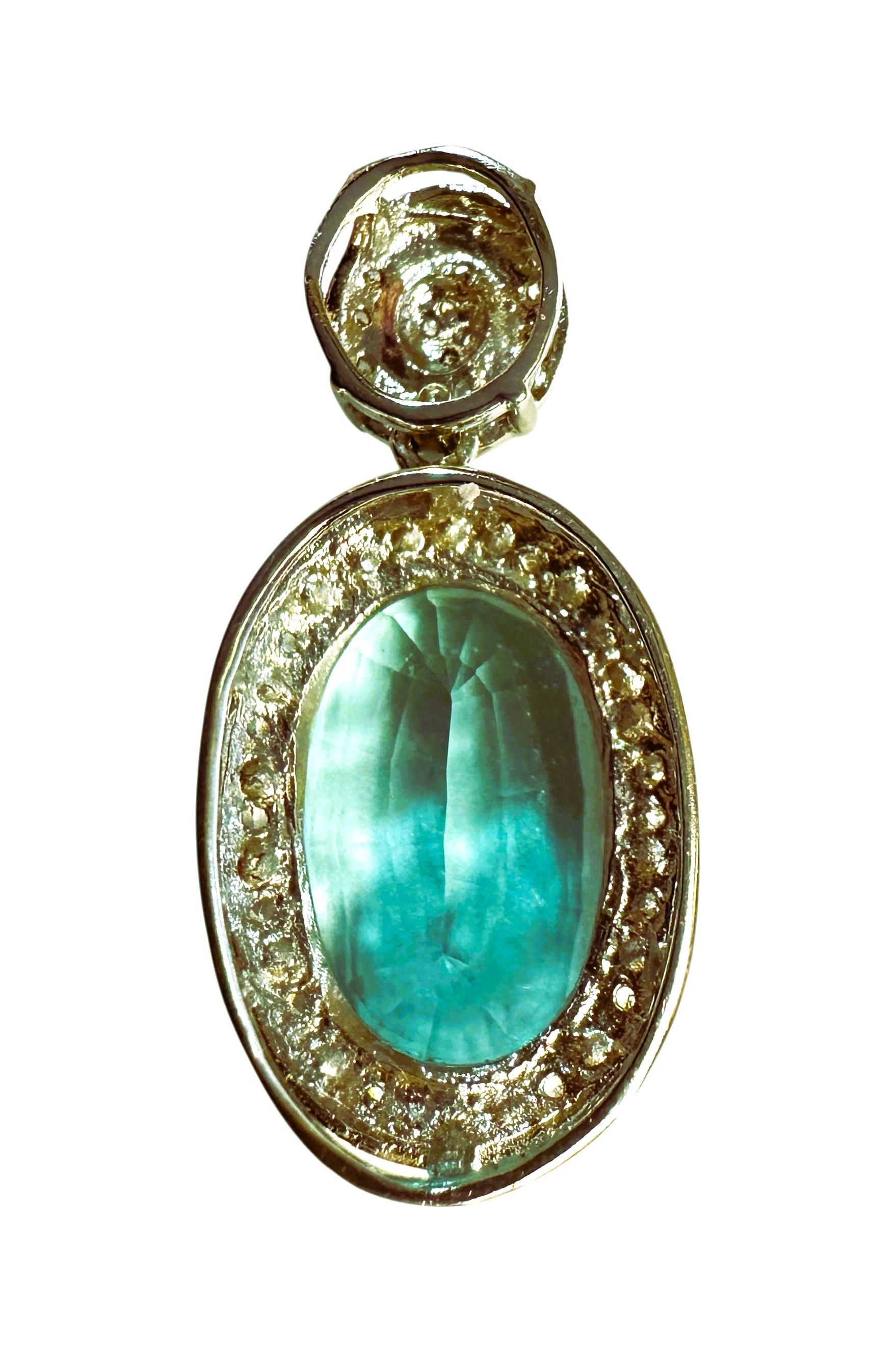 New 17.20 Carat Aquamarine & Diamond Cut Sapphire Sterling Pendant Necklace 1