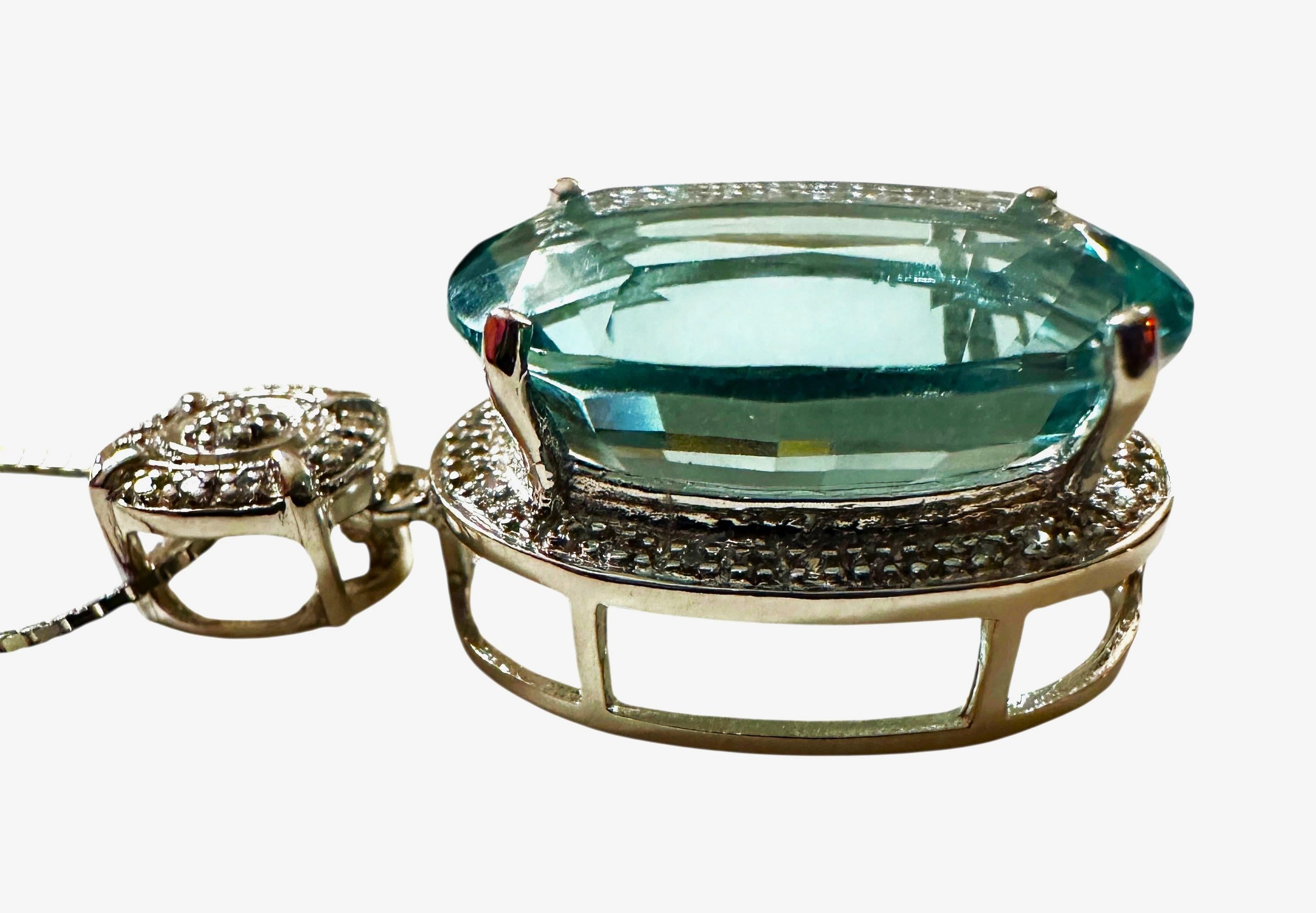 New 17.20 Carat Aquamarine & Diamond Cut Sapphire Sterling Pendant Necklace 2