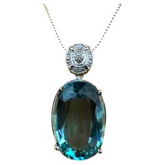 New 17.20 Carat Aquamarine & Diamond Cut Sapphire Sterling Pendant Necklace