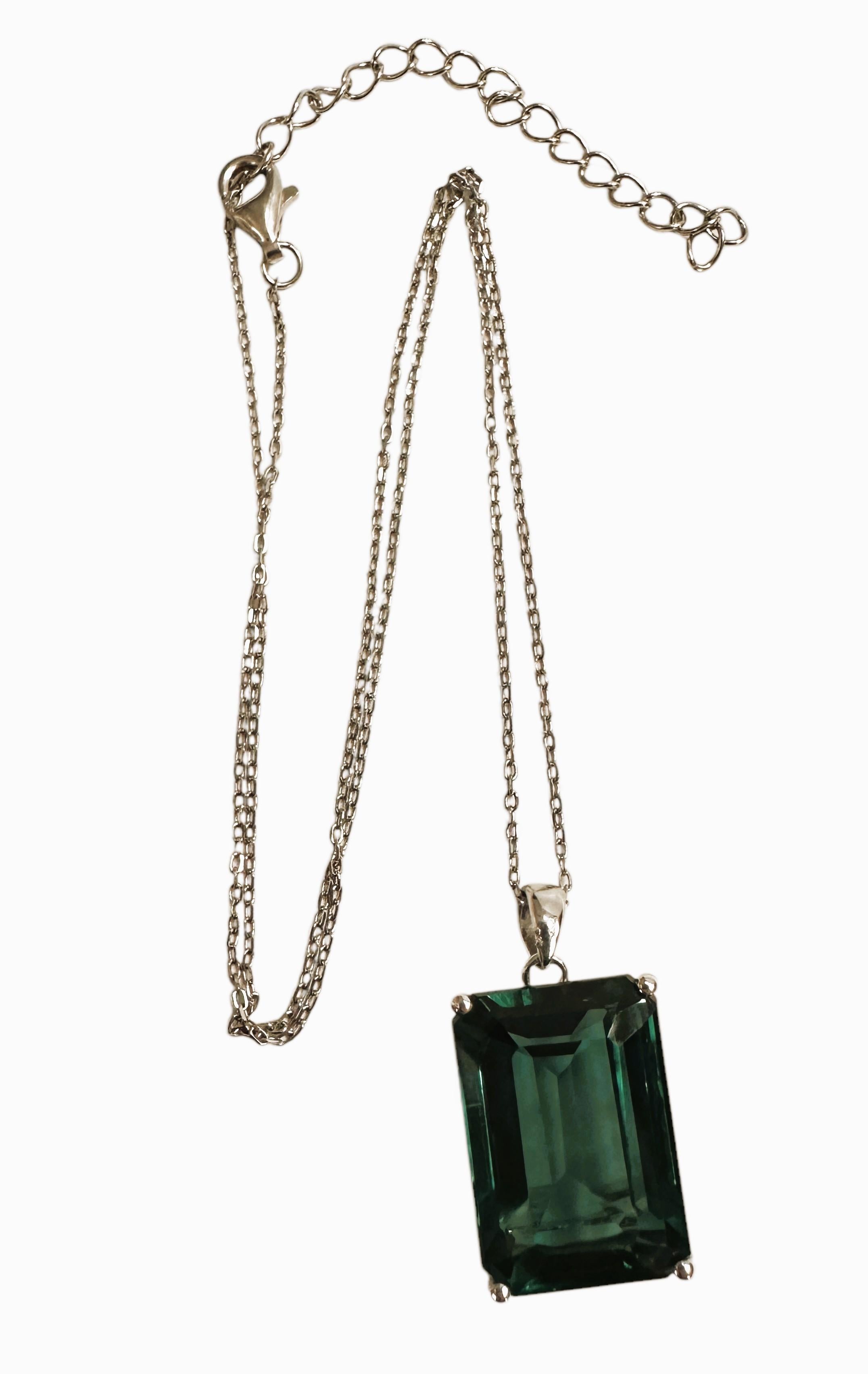 New 17.4 Carat Deep Green Tourmaline Sterling Silver Pendant Necklace 18