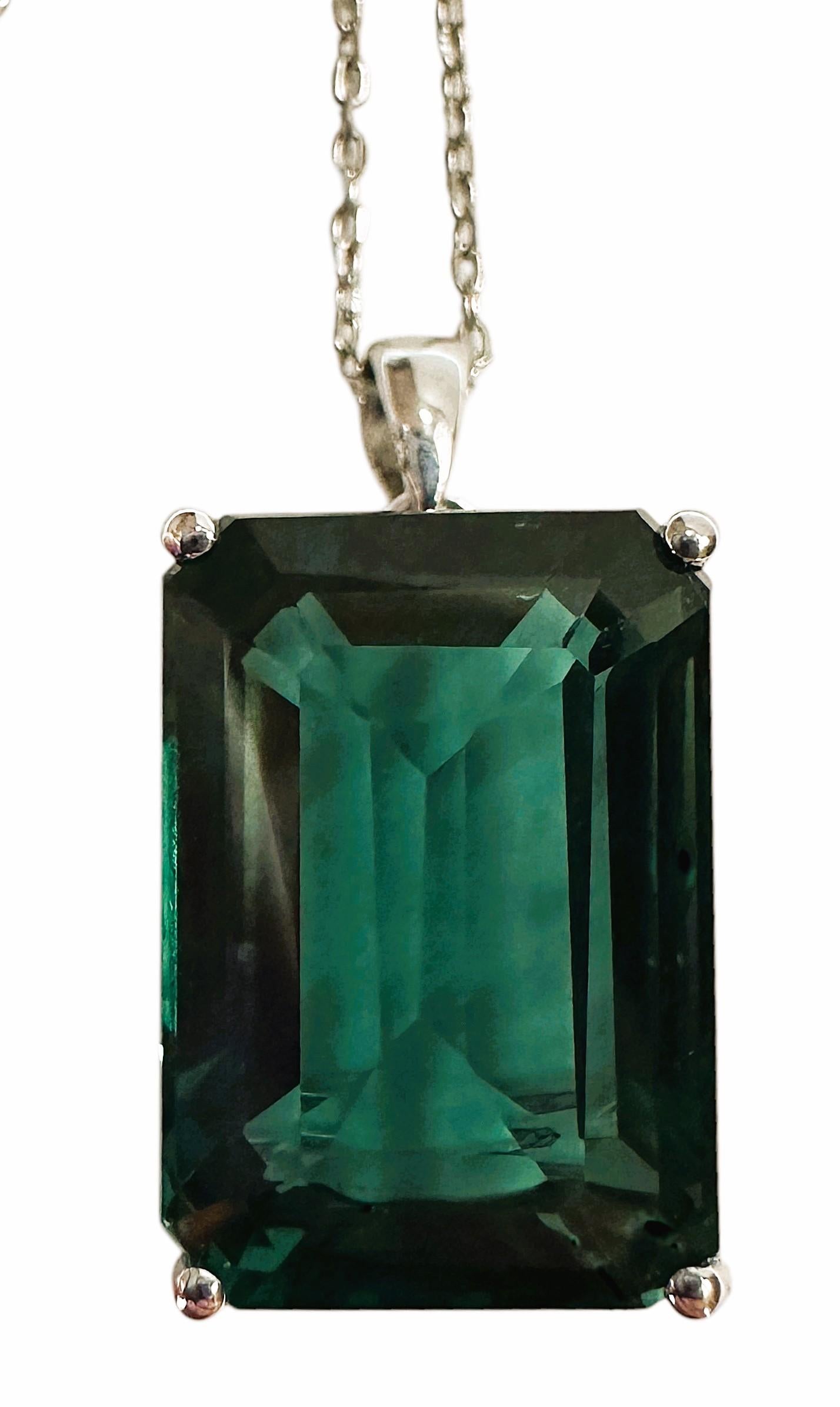 Women's New 17.4 Carat Deep Green Tourmaline Sterling Silver Pendant Necklace 18