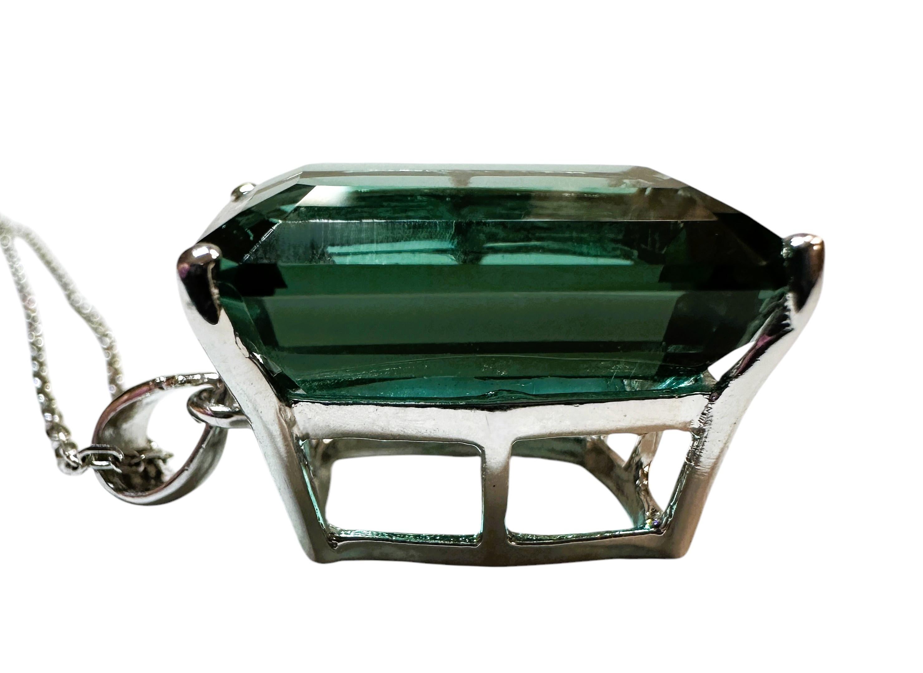 New 17.4 Carat Deep Green Tourmaline Sterling Silver Pendant Necklace 18