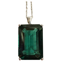 New 17.4 Carat Deep Green Tourmaline Sterling Silver Pendant Necklace 18"