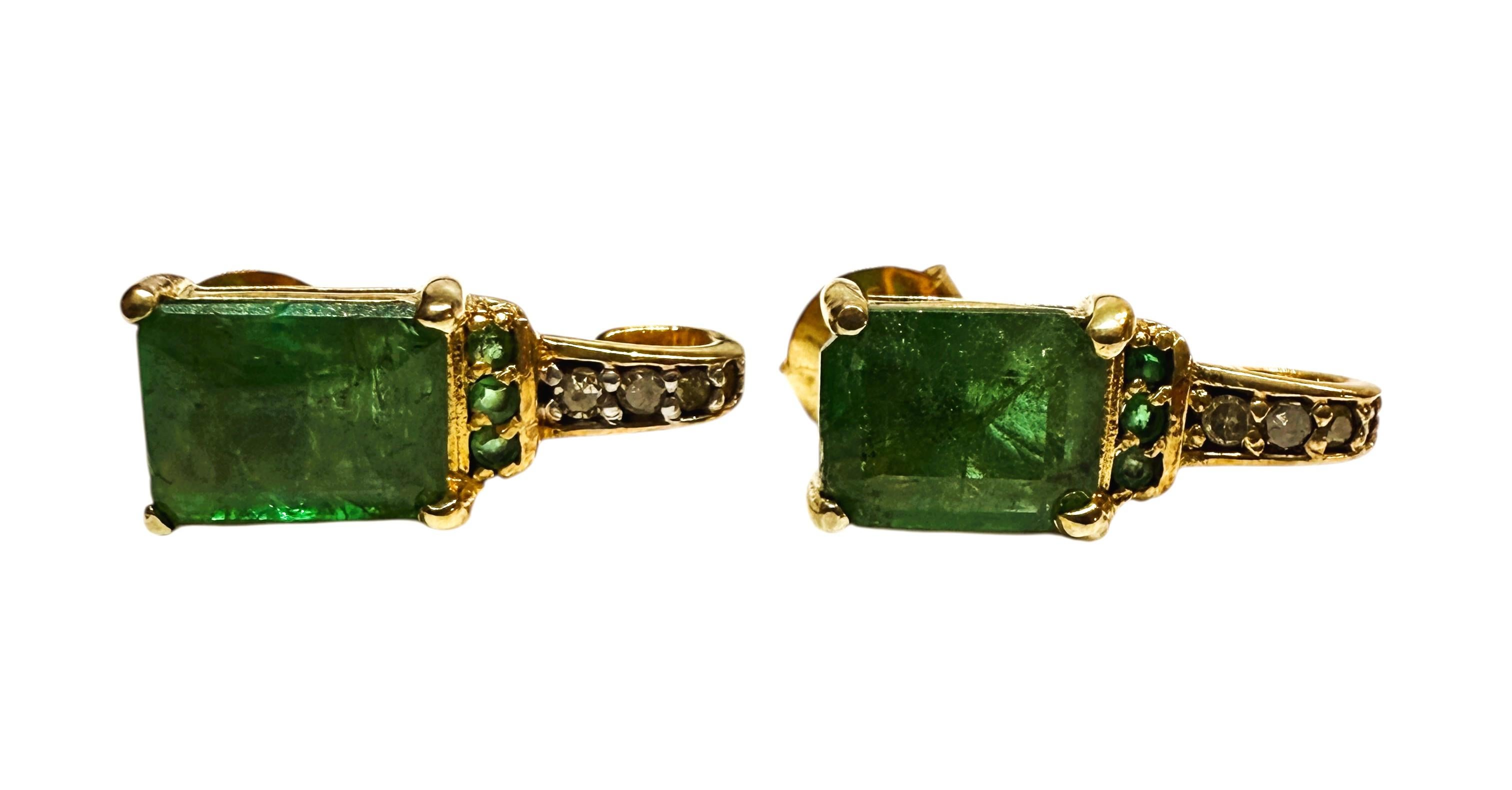 Neu 1,74 Karat Natürlicher Smaragd & Diamantschliff Saphir 14k Gold PL Ohrringe im Angebot 1