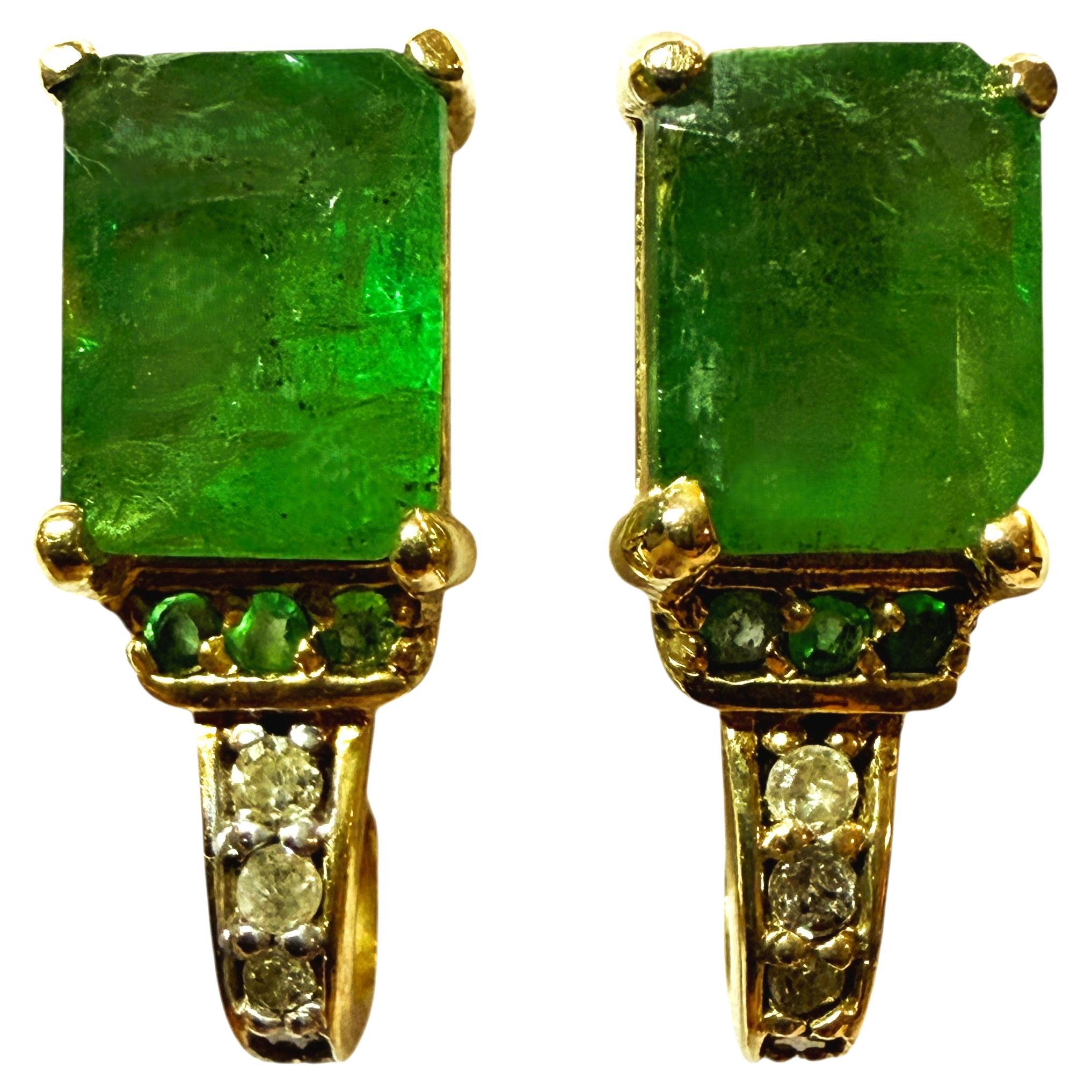 Neu 1,74 Karat Natürlicher Smaragd & Diamantschliff Saphir 14k Gold PL Ohrringe