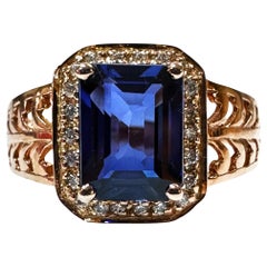 New 1.75 Carat Blue Sapphire 
Diamond Cut Sapphire R Gold PL Sterling Ring
