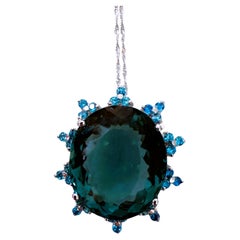 New 17.6 Carat Aquamarine & Diamond cut Paraiba Blue Tourmaline Necklace 18"