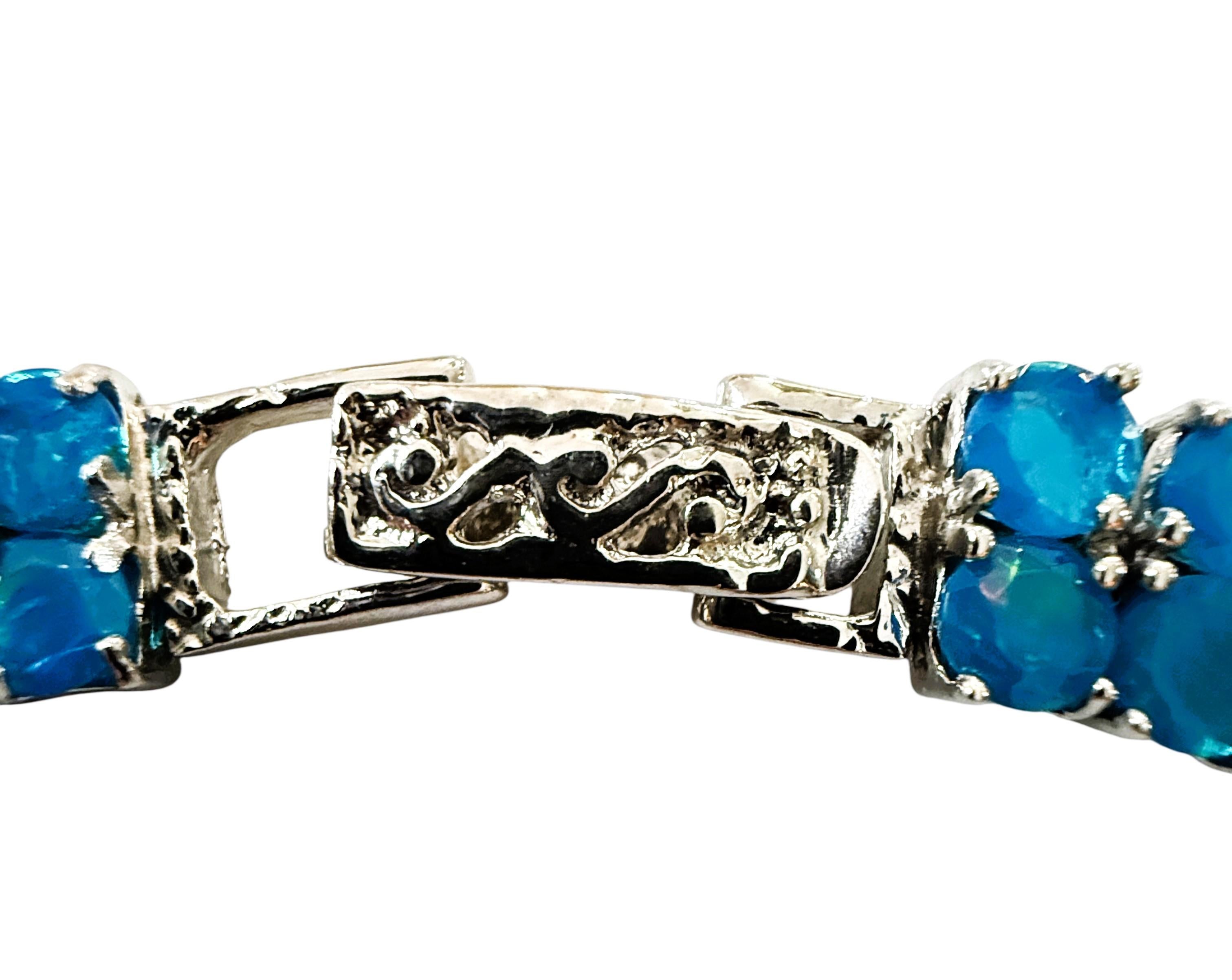 Art déco New 18 Carat Diamond Cut Ethiopian Blue Opal Sterling Silver Bracelet 7.5 Inches