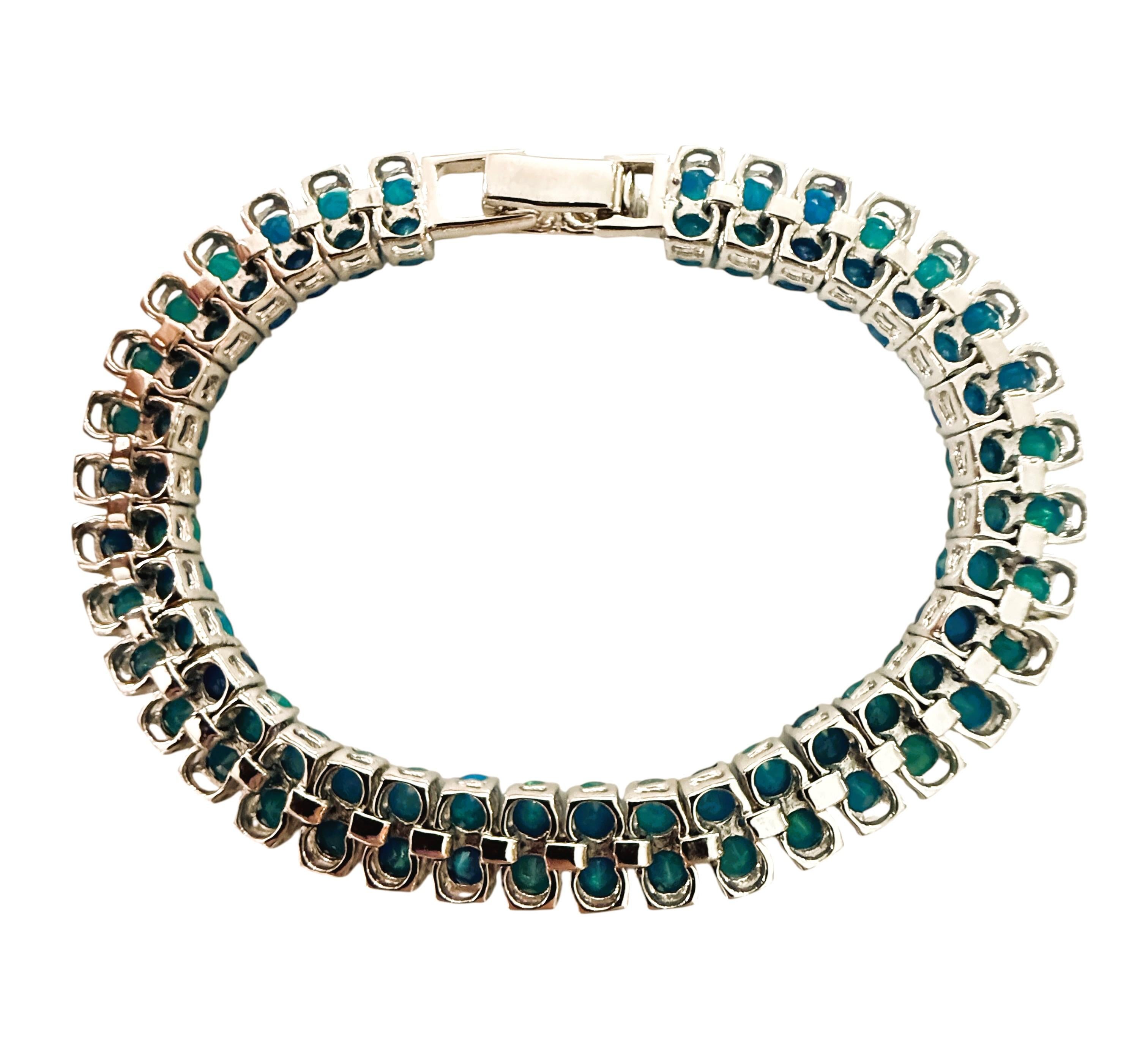 New 18 Carat Diamond Cut Ethiopian Blue Opal Sterling Silver Bracelet 7.5 Inches Neuf à Eagan, MN