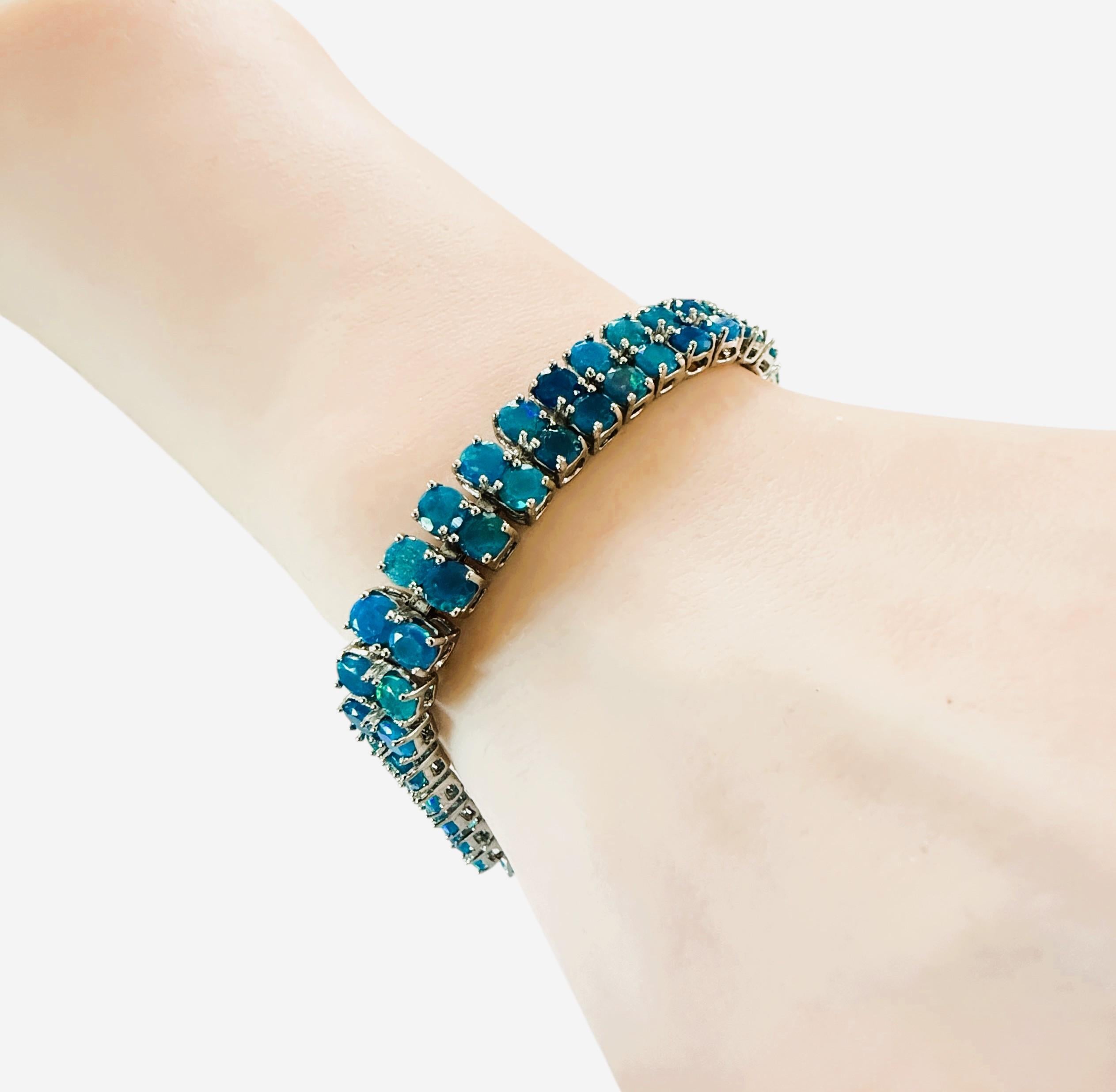 New 18 Carat Diamond Cut Ethiopian Blue Opal Sterling Silver Bracelet 7.5 Inches 2