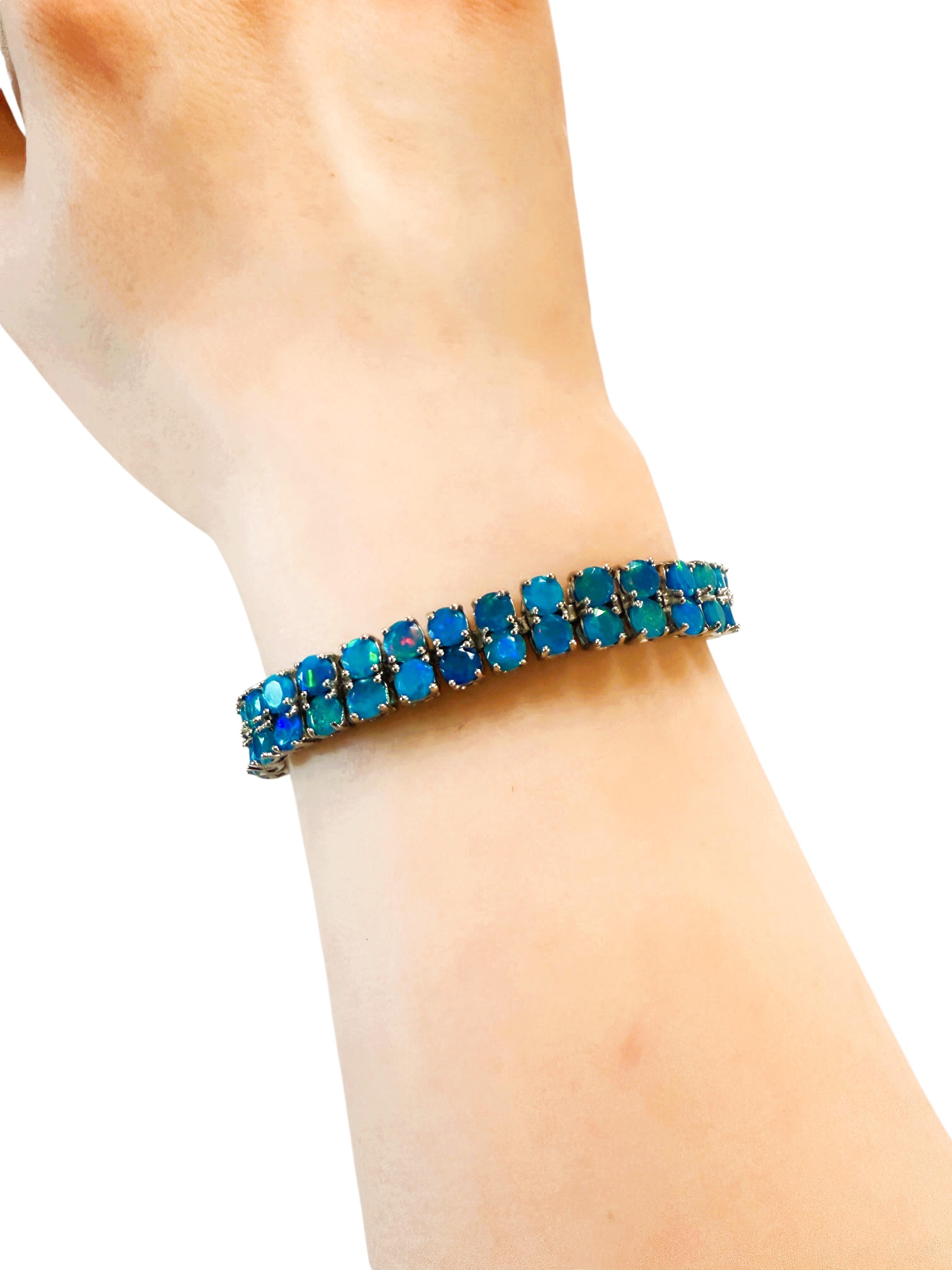 New 18 Carat Diamond Cut Ethiopian Blue Opal Sterling Silver Bracelet 7.5 Inches 3