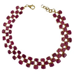 New 18 Carat Diamond Cut Ruby Y Gold PL Sterling Silver Bracelet 7.5 Inches