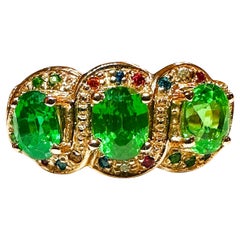 New 1.8 Carat Green Tsavorite 
Diamond Cut Sapphire R Gold Sterling Ring