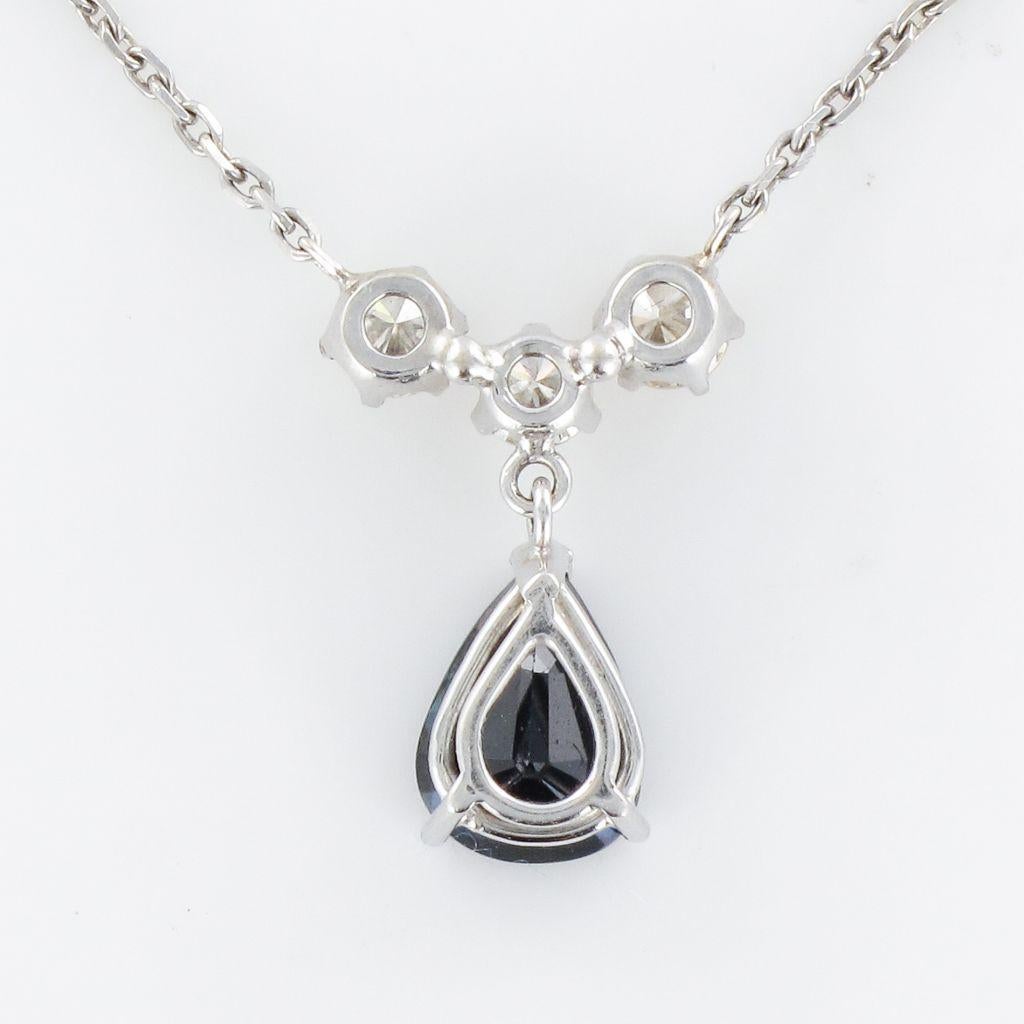 18 Karat White Gold 1.70 Carat Sapphire Diamond Pendant Necklace 2