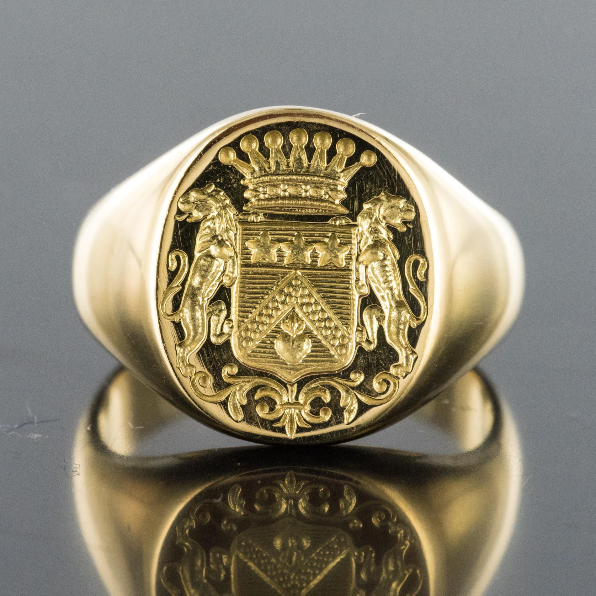 18 Karat Yellow Gold Blazon Men Modern Signet Ring At 1stDibs Gold 