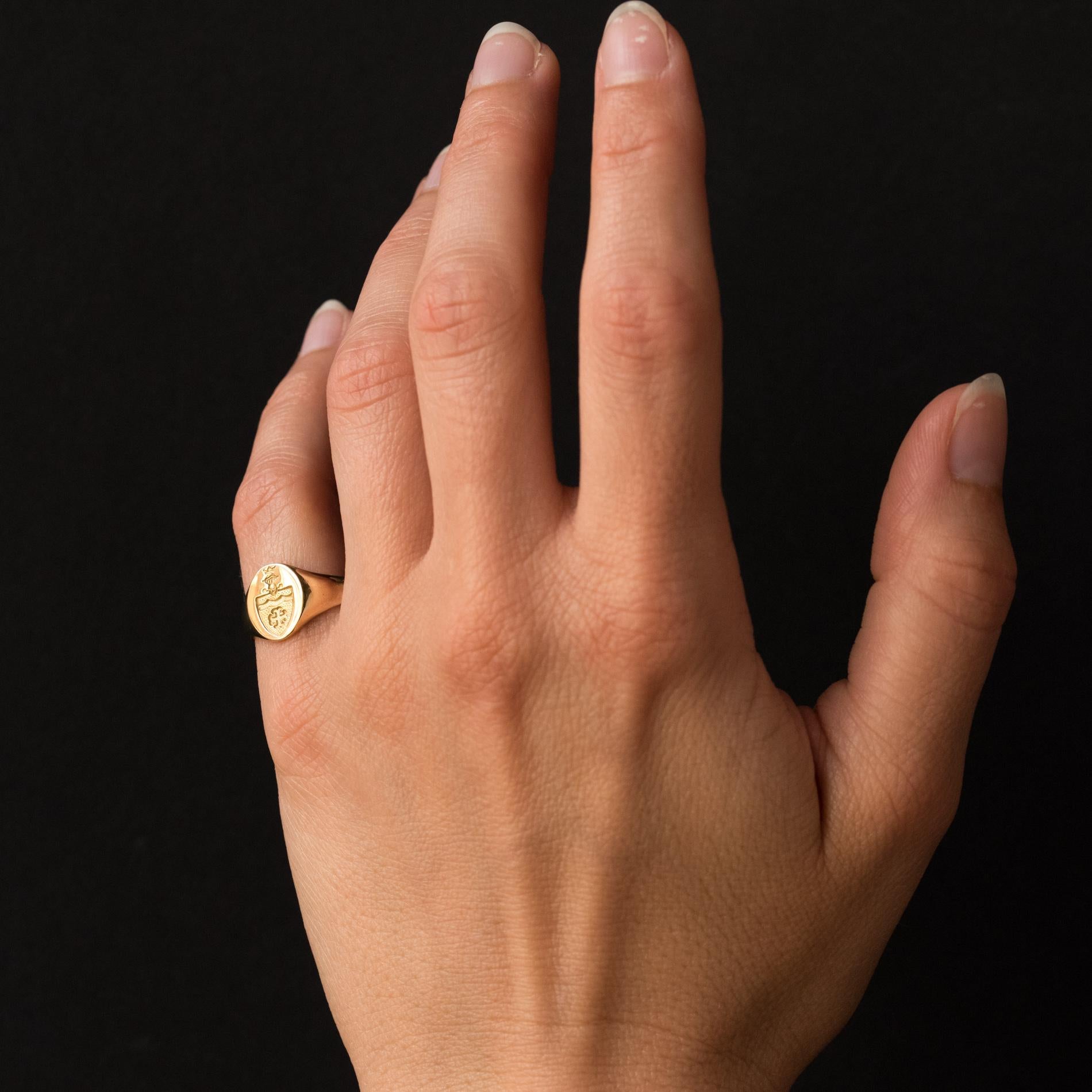 18 Karat Yellow Gold Blazon Women Modern Signet Ring 1