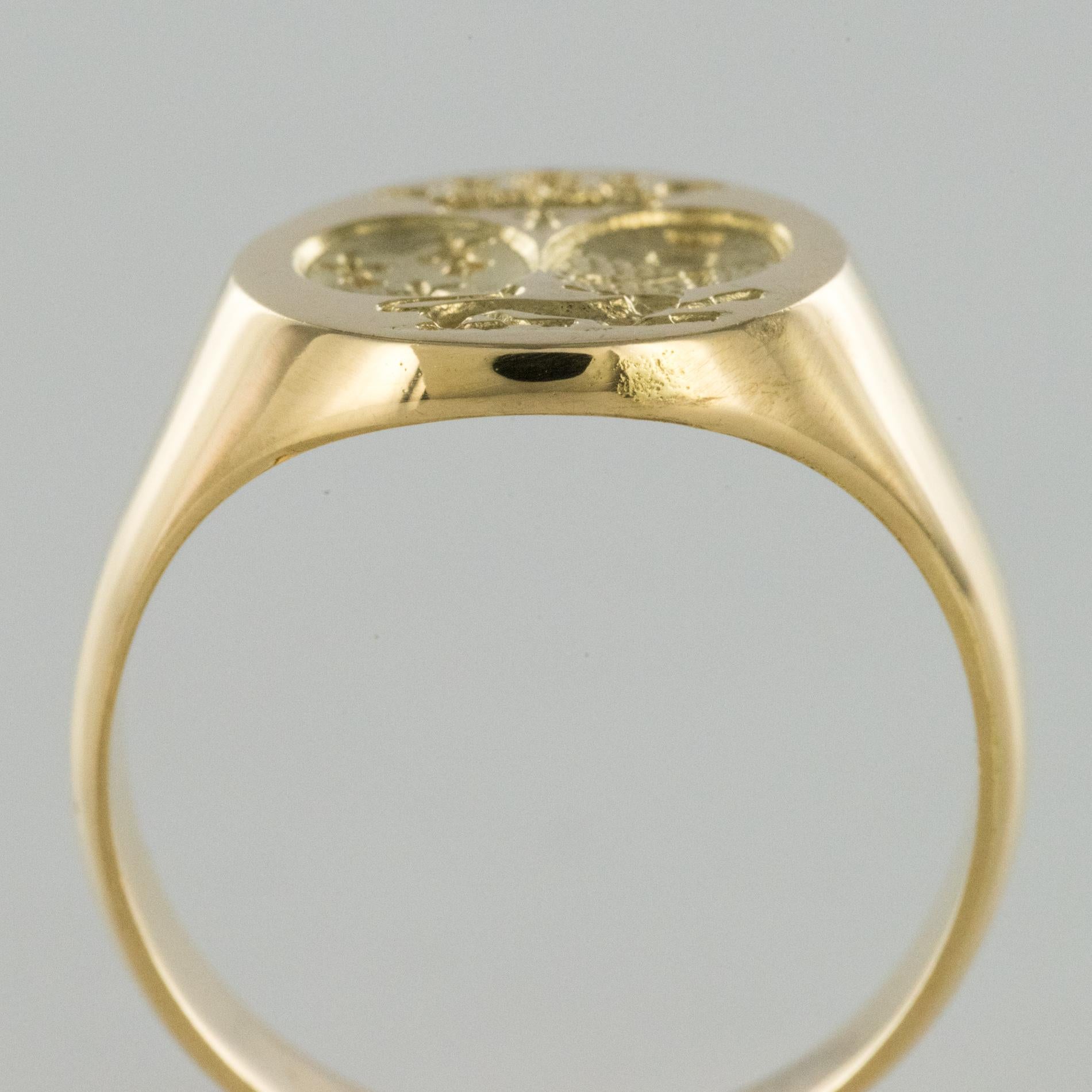 18 Karat Yellow Gold Men's Modern Signet Ring In New Condition In Poitiers, FR