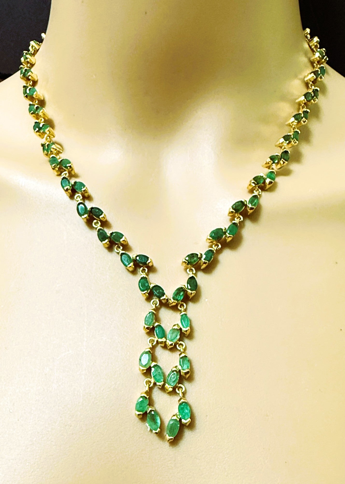 New 18.06 Carat Emerald 14k Yellow Gold Plated Sterling Necklace For Sale